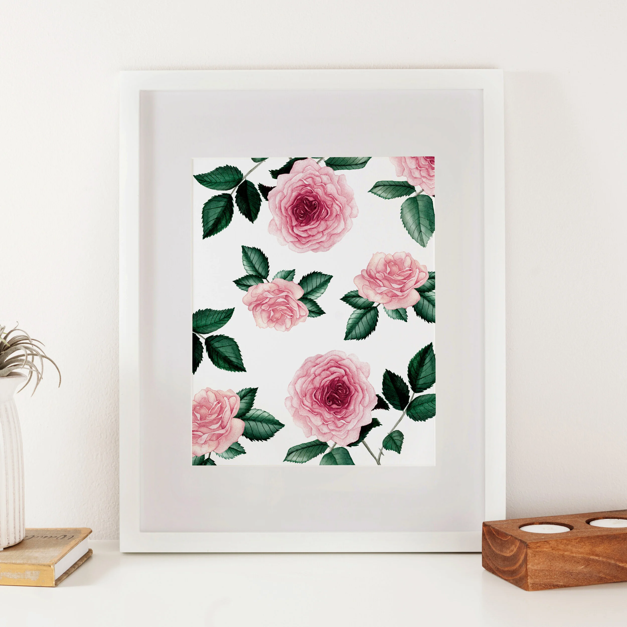 Pink Rose Flower Pattern Watercolor Print