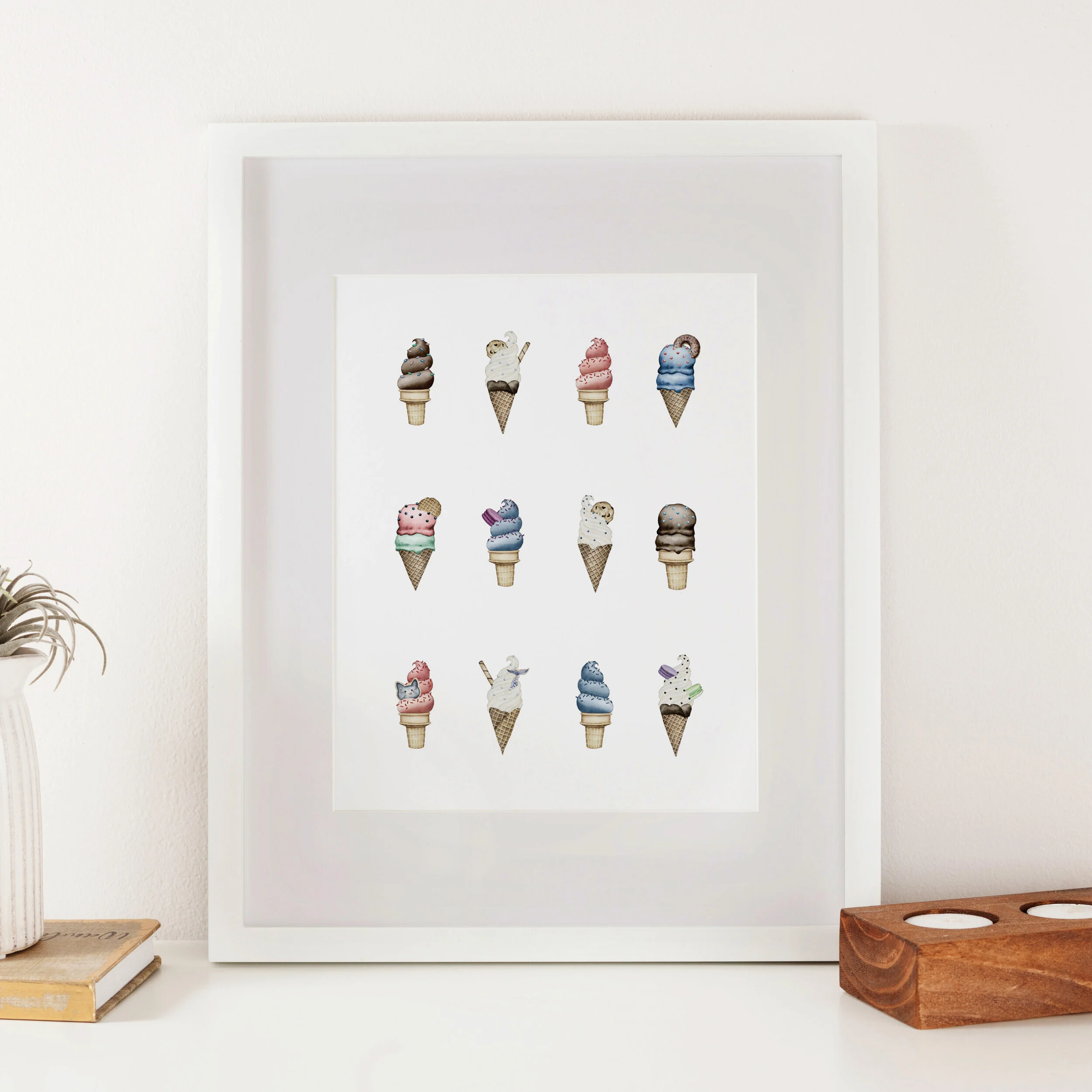 Ice Cream Grid Watercolor Print
