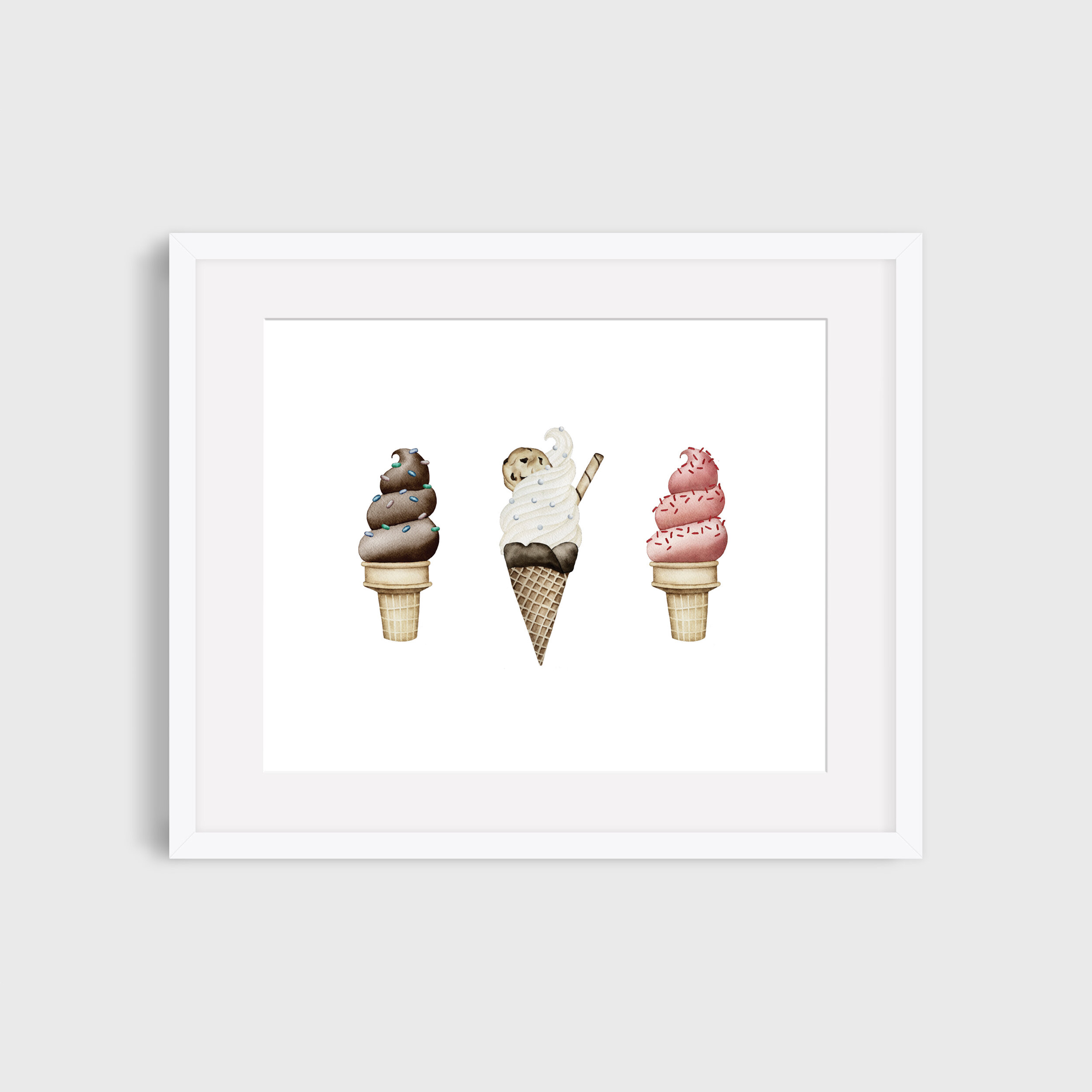 Neapolitan Ice Cream Trio Watercolor Print