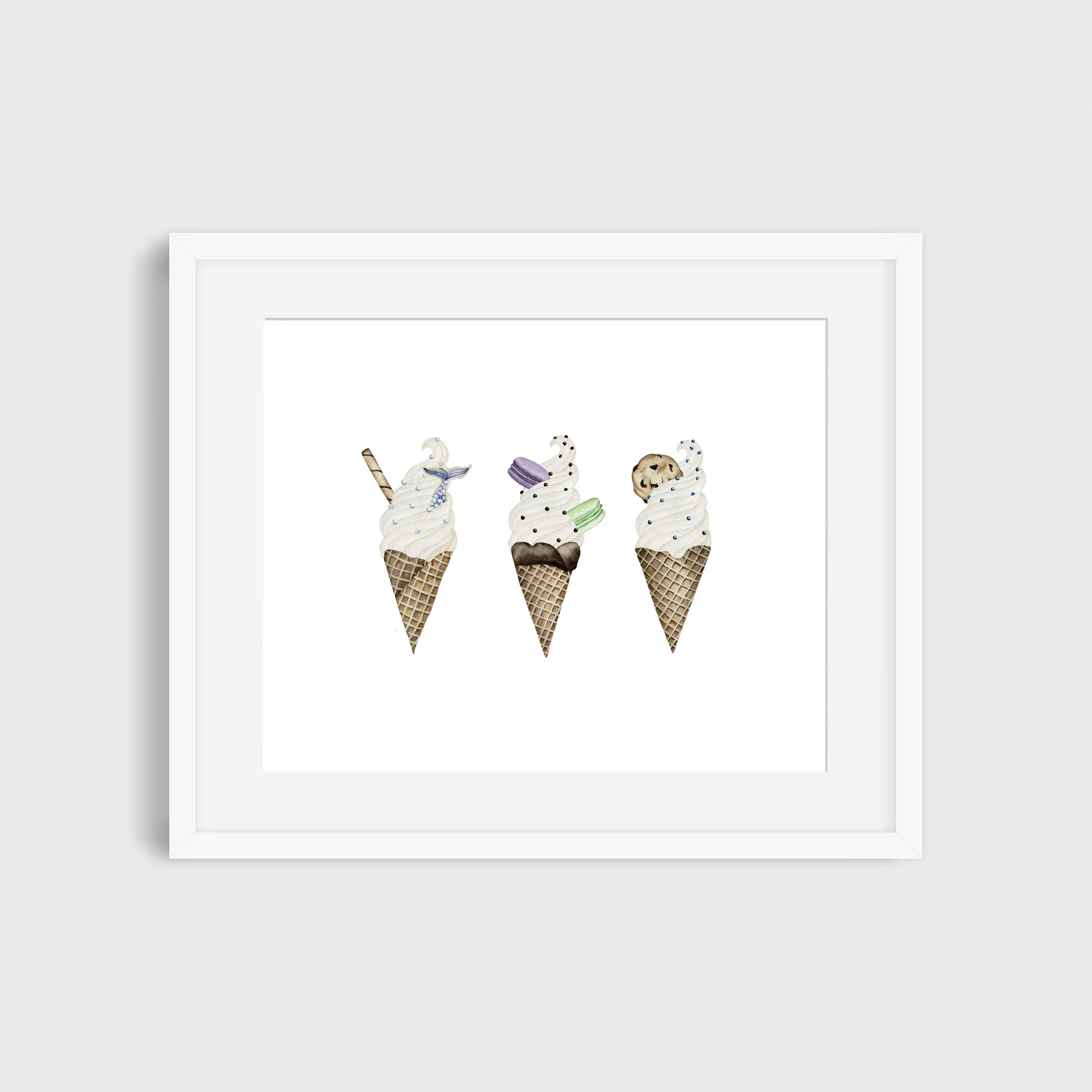 Vanilla Ice Cream Trio Watercolor Print