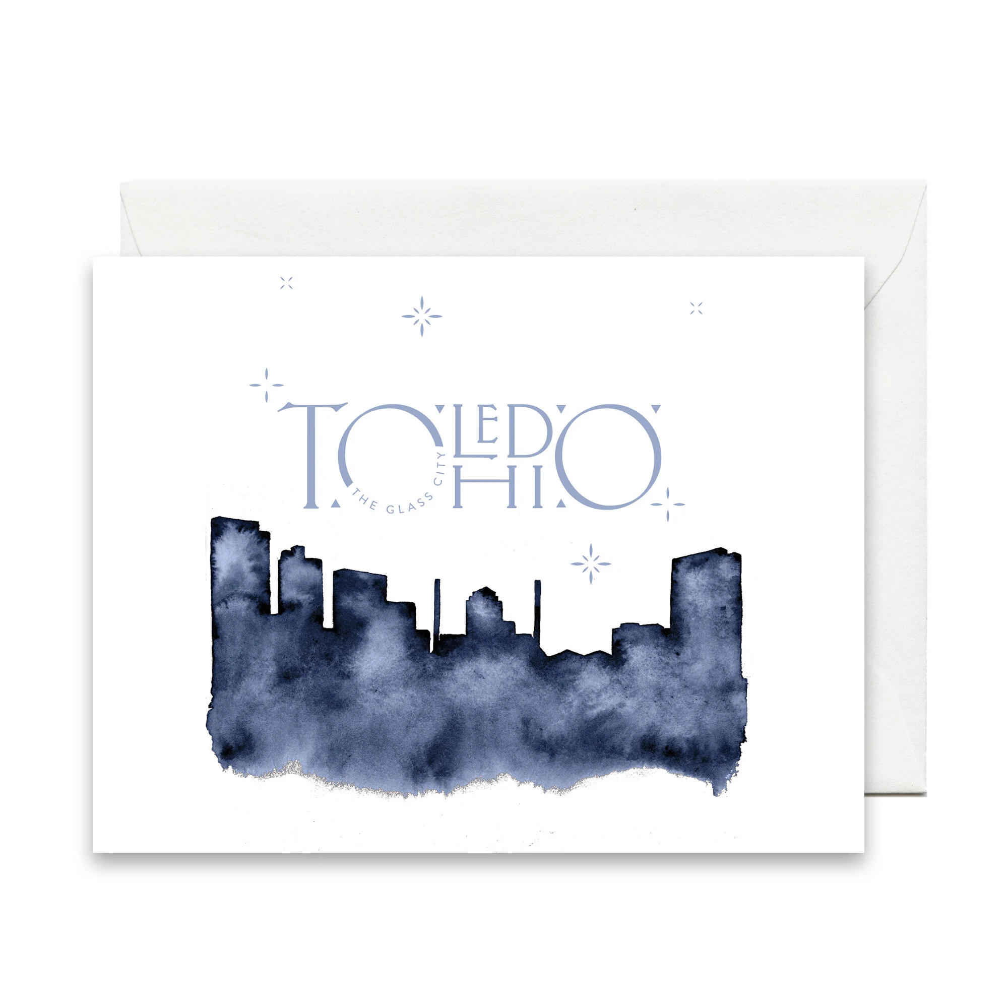 Toledo Ohio Watercolor Skyline Greeting Card