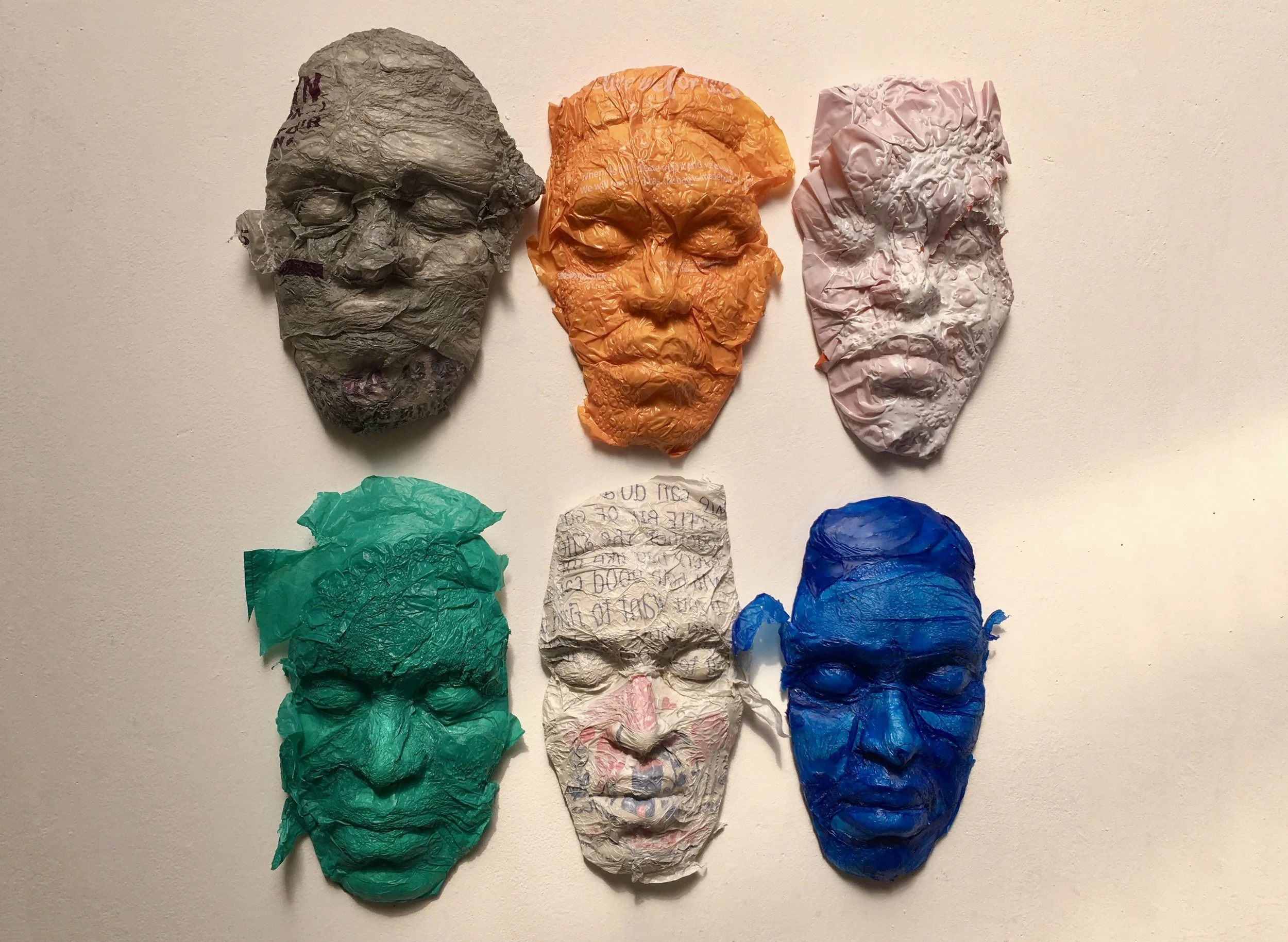 Bags for Life (Plastic Bags, Plaster Masks; each mask approx 20cm x 10cm)