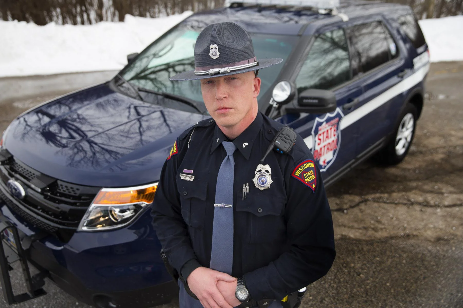 The Wisconsin State Patrol does not require a written exam as part of their hiring process.