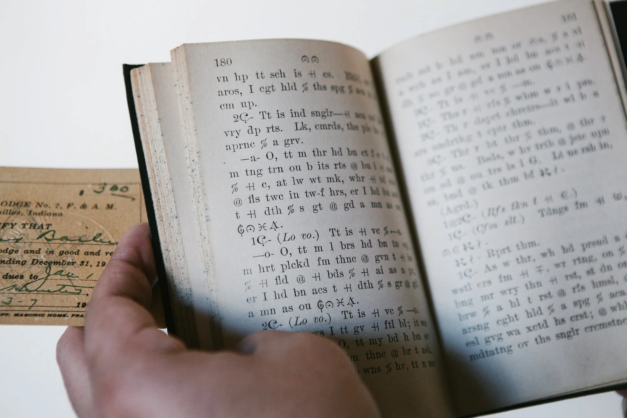Vanessa’s great-grandfather was a member of the Illinois Chapter of the Independent Order of Oddfellows. Pictured above is one of the I.O.O.F.'s secret books written in code.