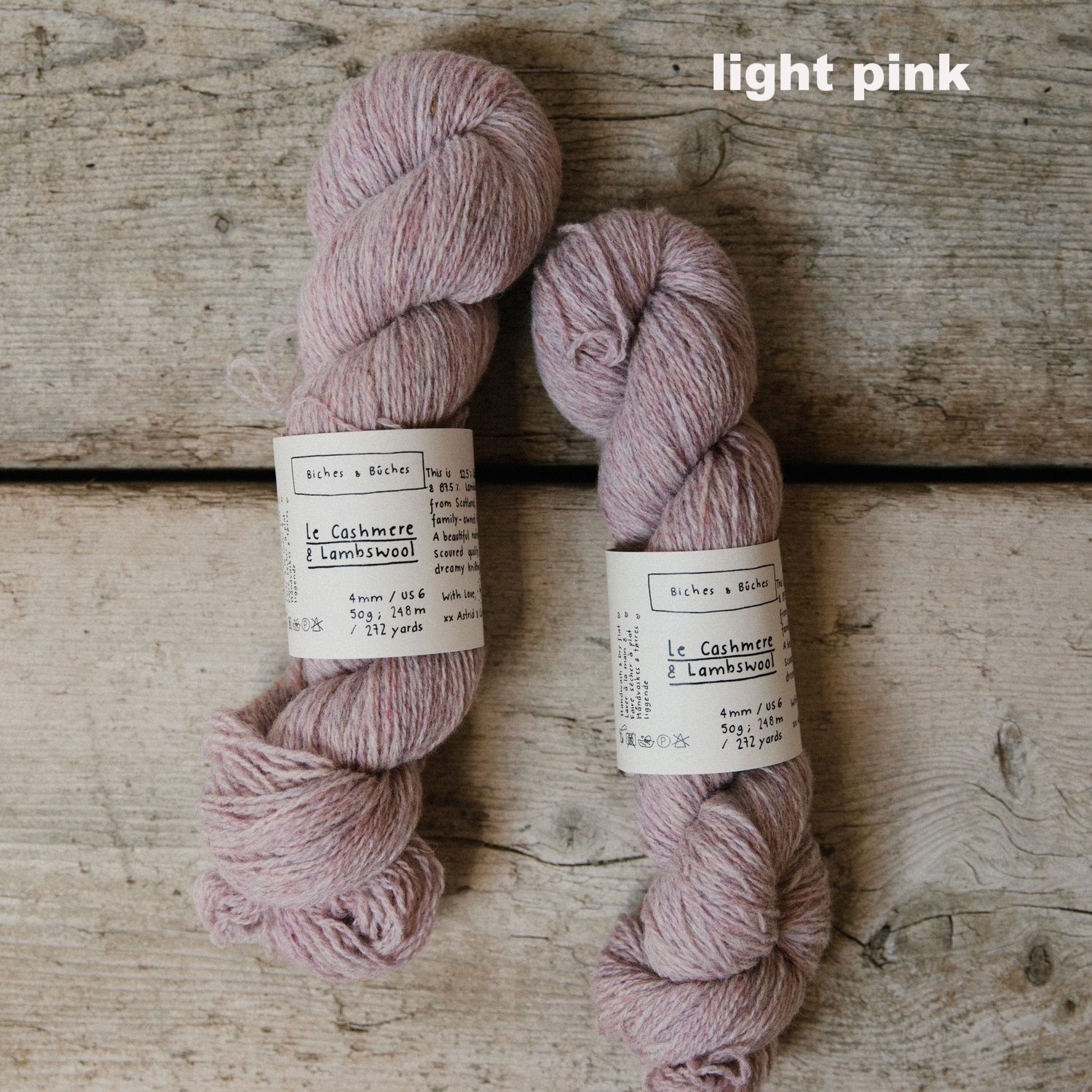 biches et buches le cashmere and lambswool light pink yarn DK