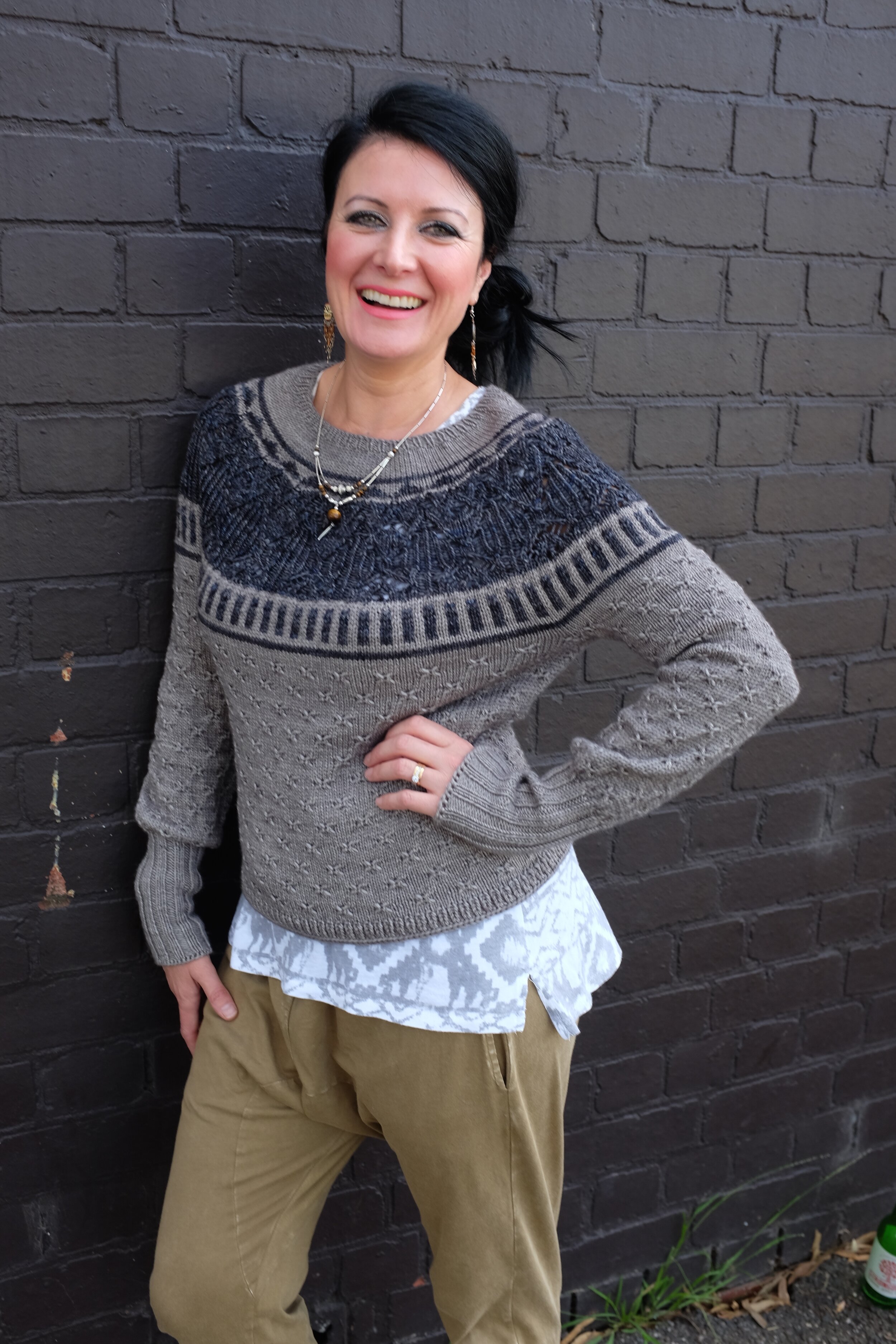 Vickie (sister) wearing Zweig Sweater.JPG