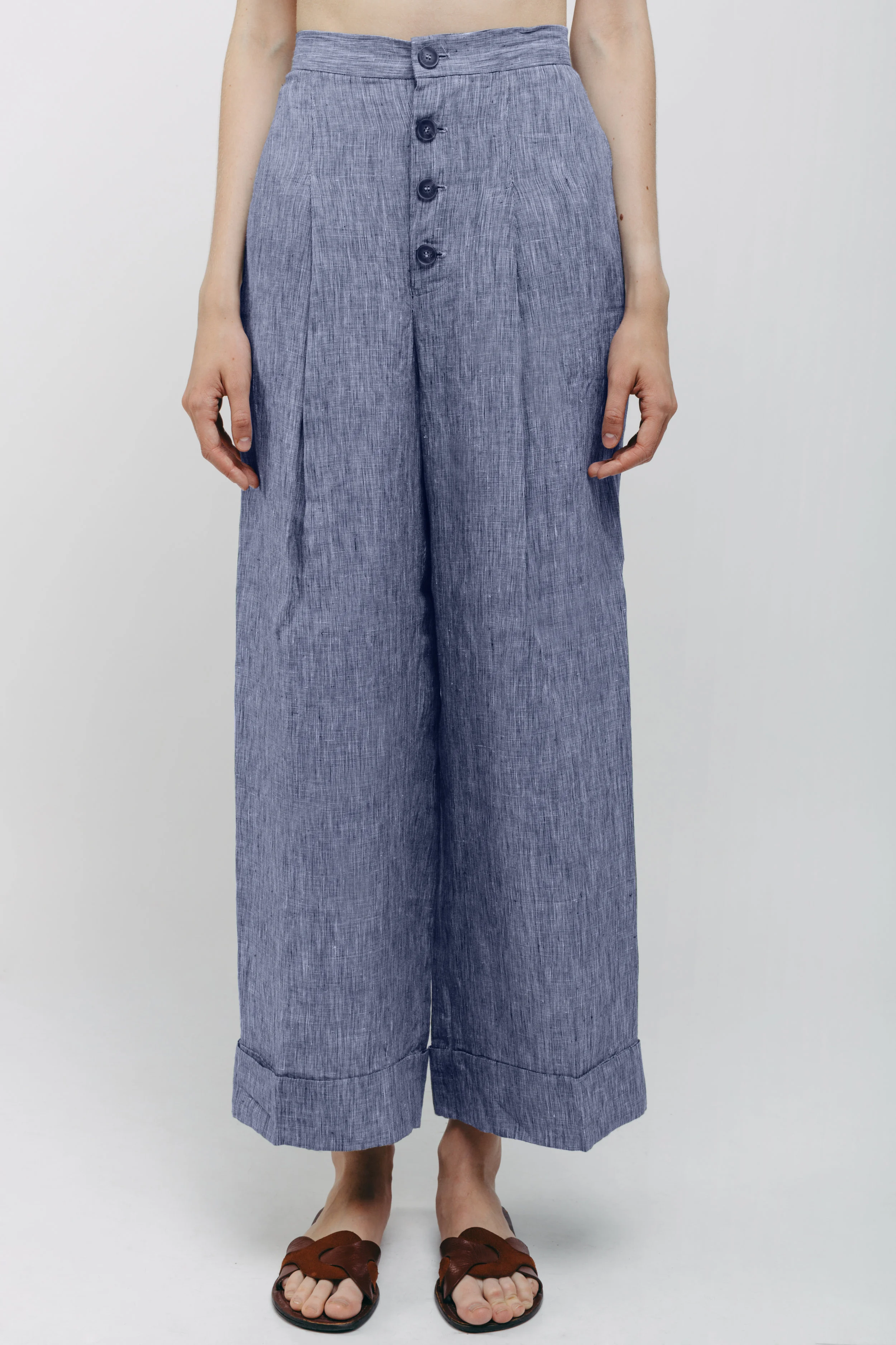 Pleated Pants with Front Buttons Stripes