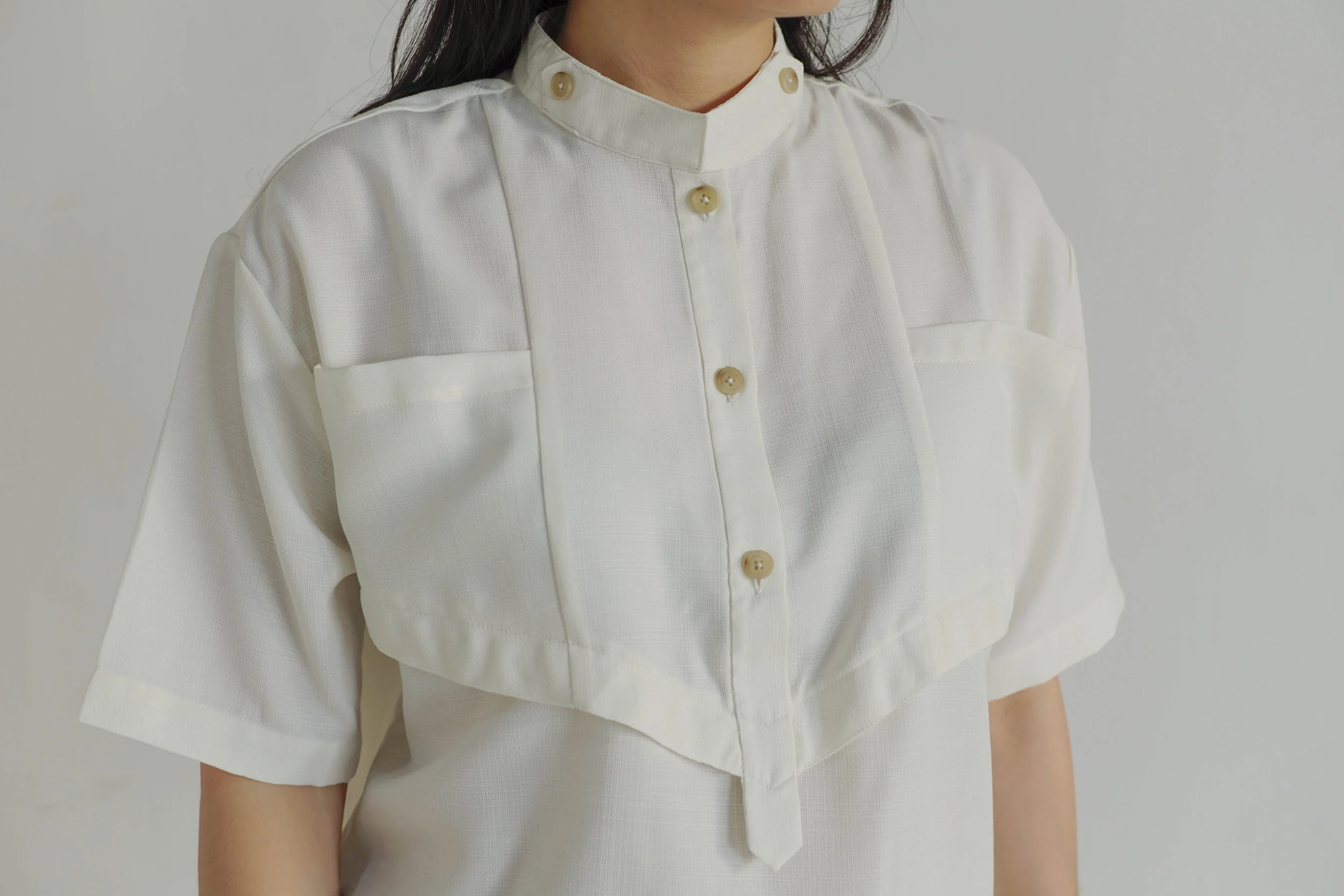 Oversized Top with Mao Collar