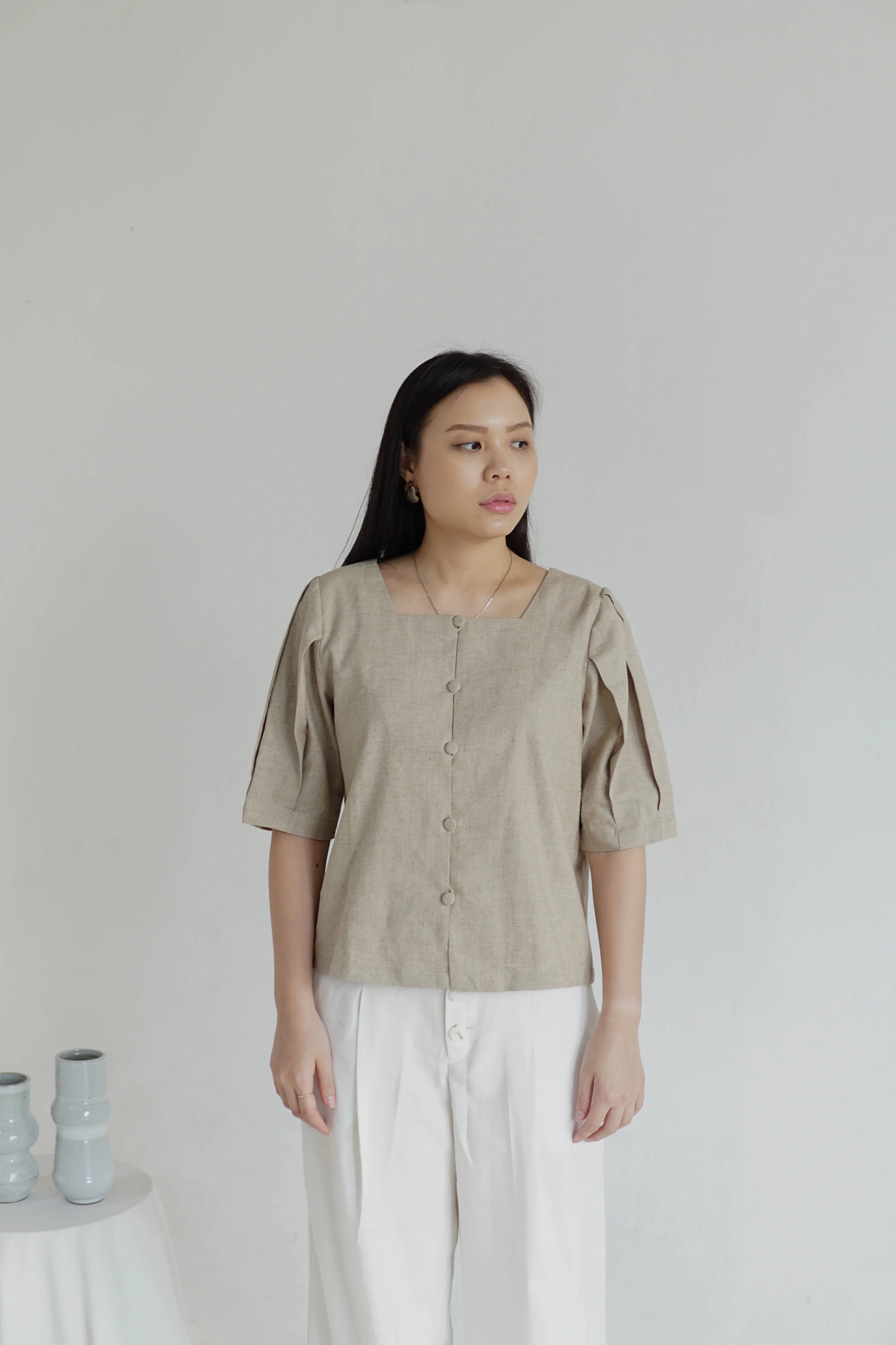 Short Sleeved Top with Front Buttons