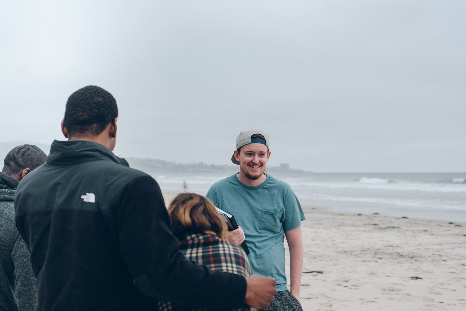 Setting up and getting ready to shoot. Noah discusses the scene with the three actors: LeVance, Danny, and Krystal. 