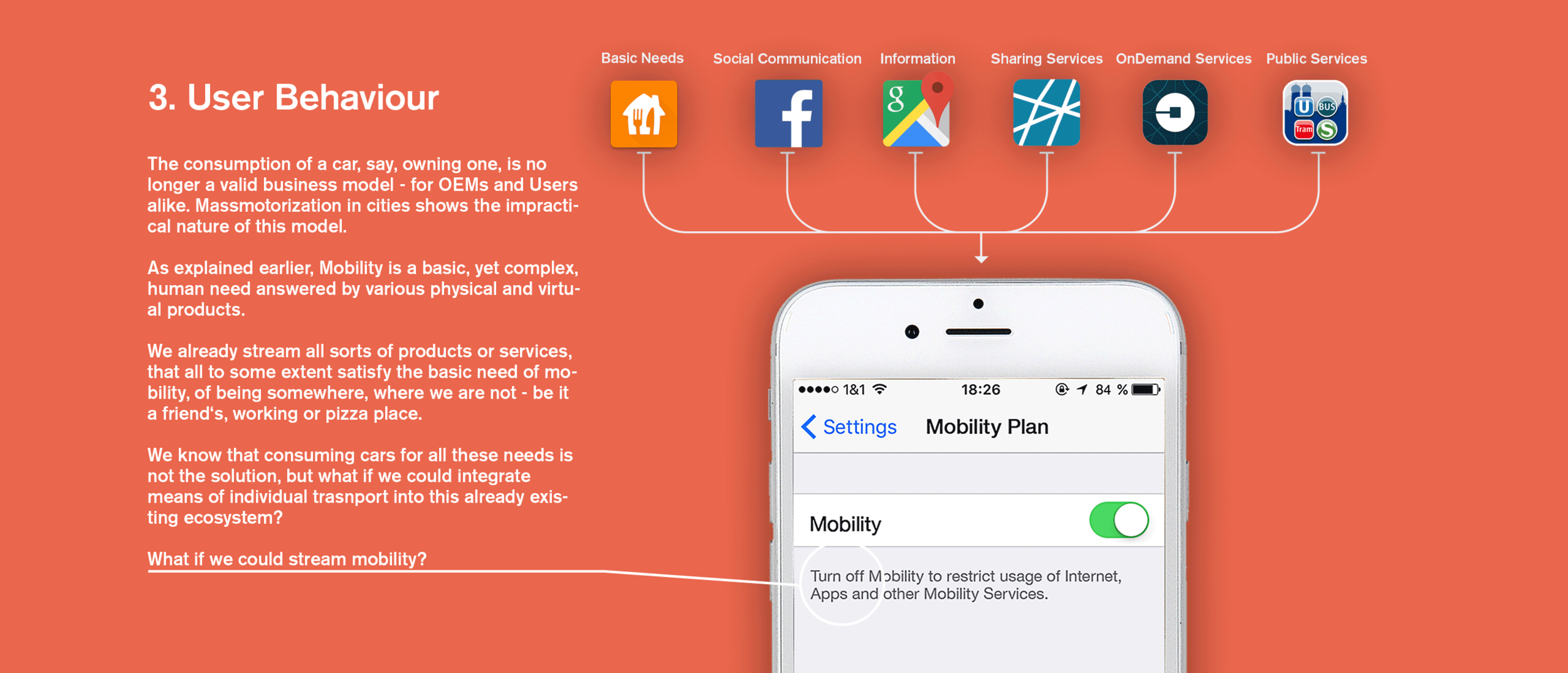Mobility is a means of transcending time and space in order to survive as social individuals. We already consume this mobility in different ways, be it with a bike or a train, with facebook and other social applications of the internet. In order f