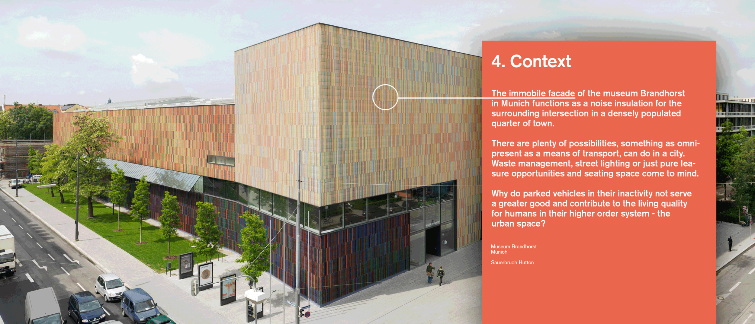 Private and Public transport and its fleets in private and federal hand already occupy and hence represent, in their volume, a significant amount of cityspace - as do buildings like the Museum Brandhorst. The basic problem is the fatal lac