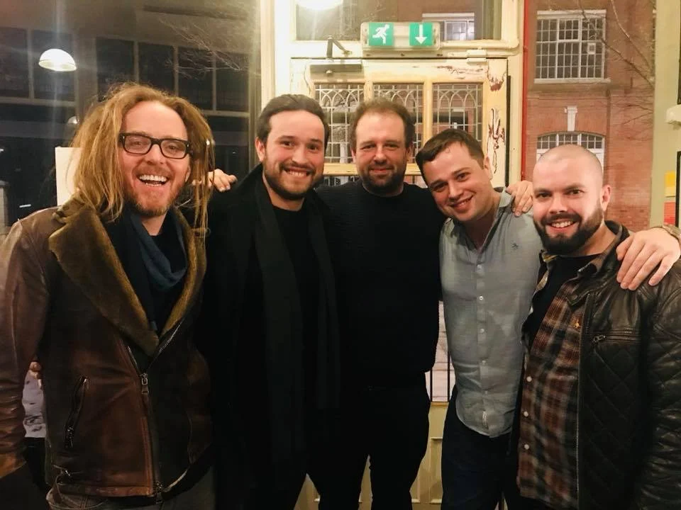 Left to Right: Tim Minchin (Music & Lyrics), Felix Stickland (Guitar), Stephen Gilbey (Trumpet), Andrew Corcoran (Musical Director), Sion Jones (Trombone).