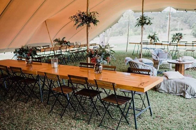 What a dreamy reception set up this is👌 📷credit @themoores_r_us,
marquee by @willowtreemarqueesevents & styling by the bride herself @rachspagnolo 😍

#coffscoastweddings #marqueewedding #rusticwedding #furniturehire #nanaglenwedding #weddinghire #cablereel #woodentablesandchairs #weddingreception