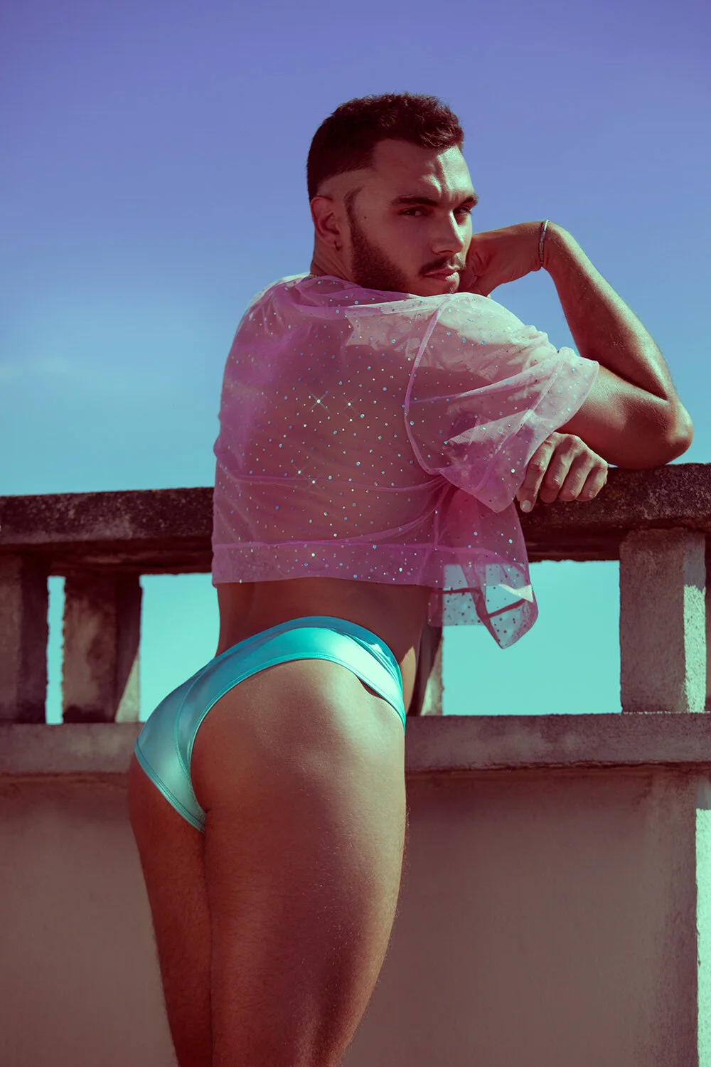 Powder Pink Constellation Tulle Oversized Crop T-Shirt