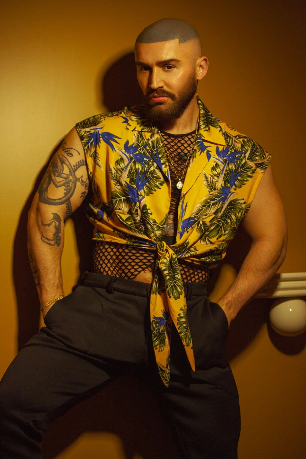 Yellow Tropical Paradise Front-Tie Sleeveless Shirt