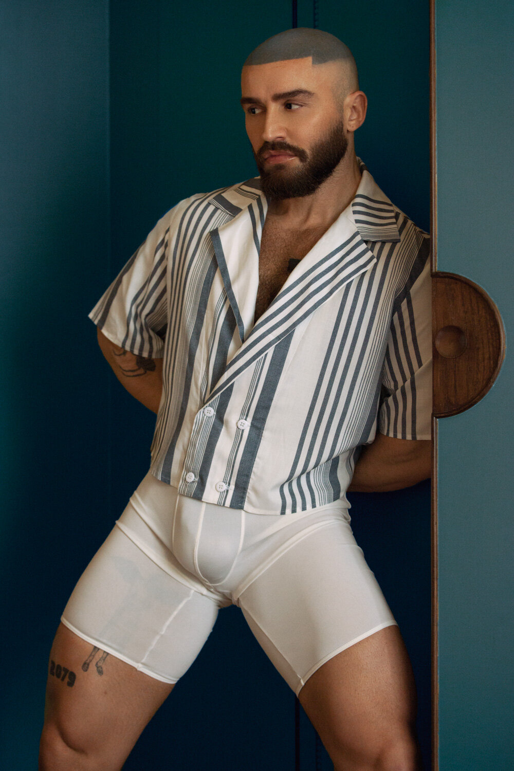 Navy and White Striped Cropped Shirt