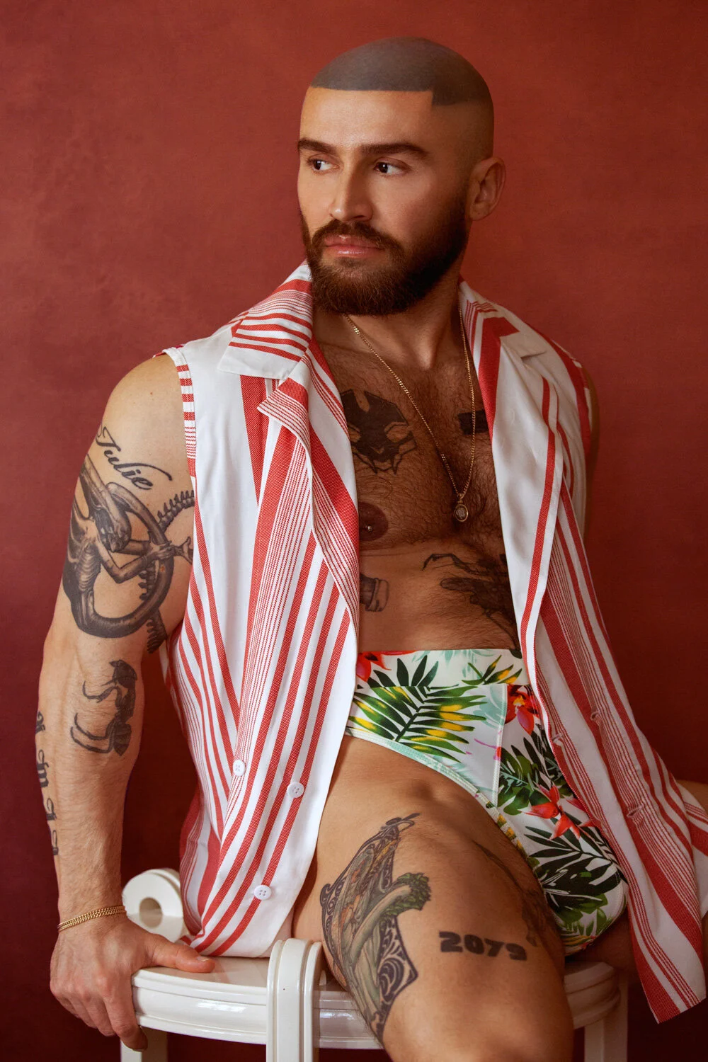 Red and White Striped Sleeveless Shirt