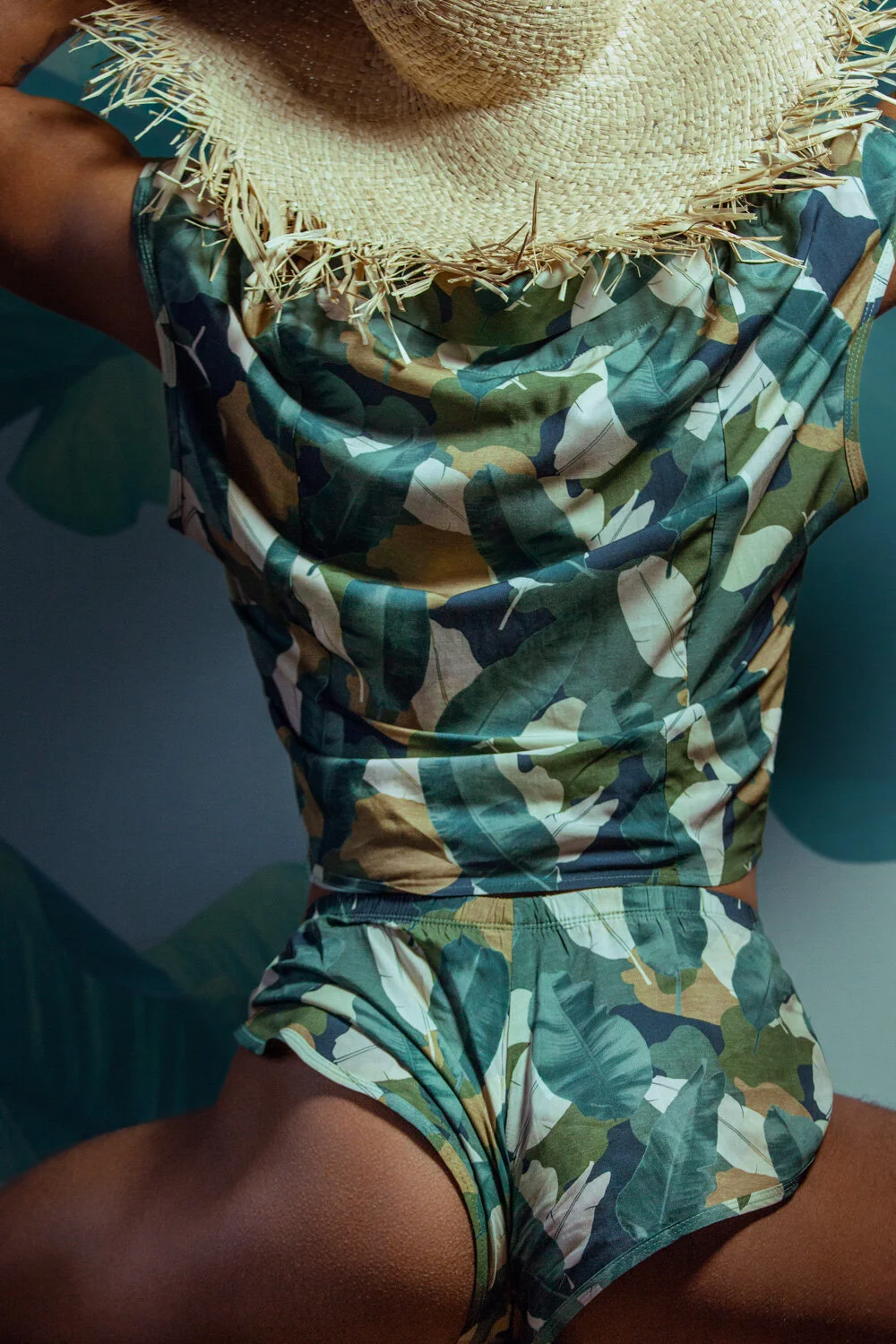 Green Tropical Paradise Mini High-Cut Jogger Shorts