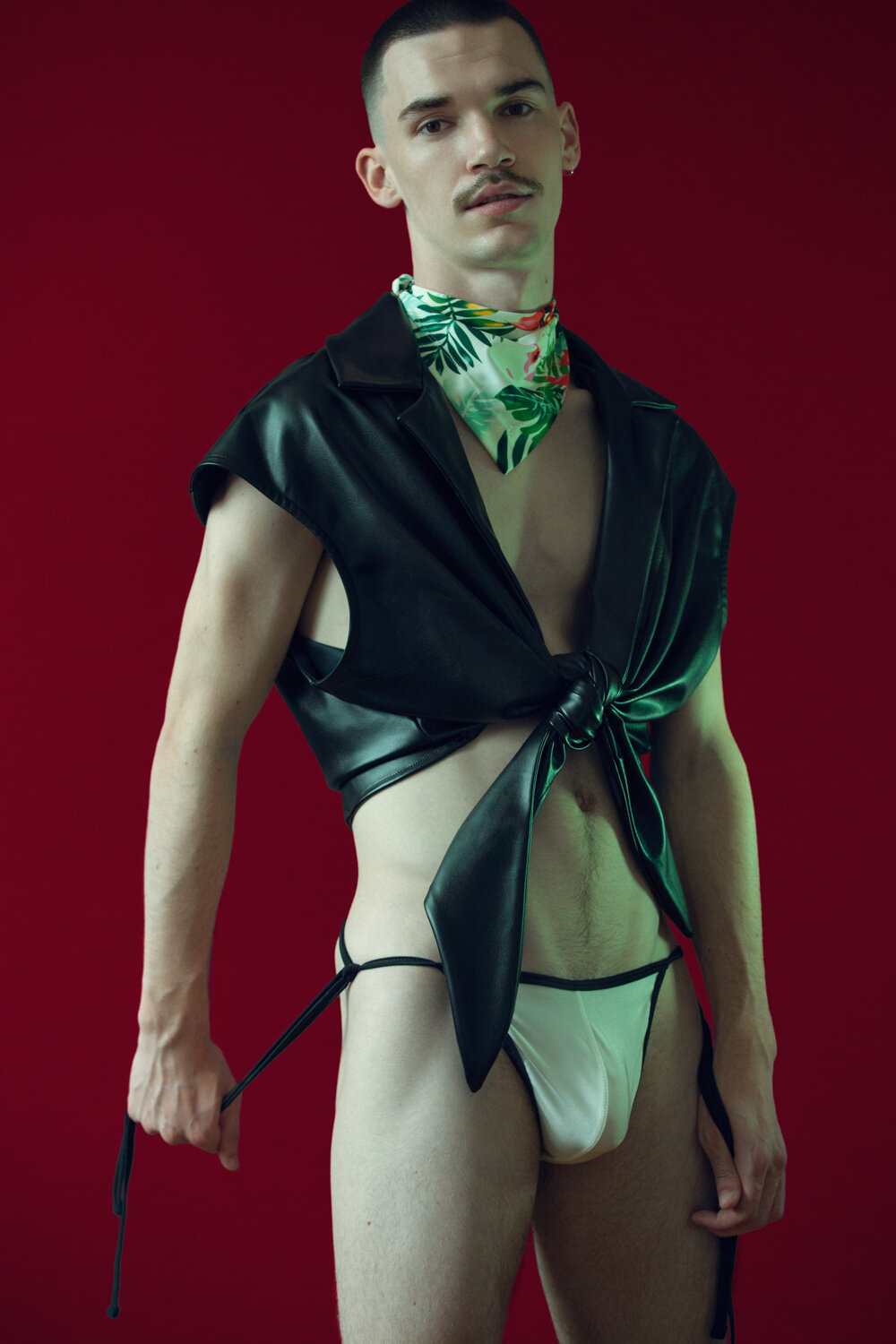 Black Vegan Leather Front-Tie Sleeveless Shirt