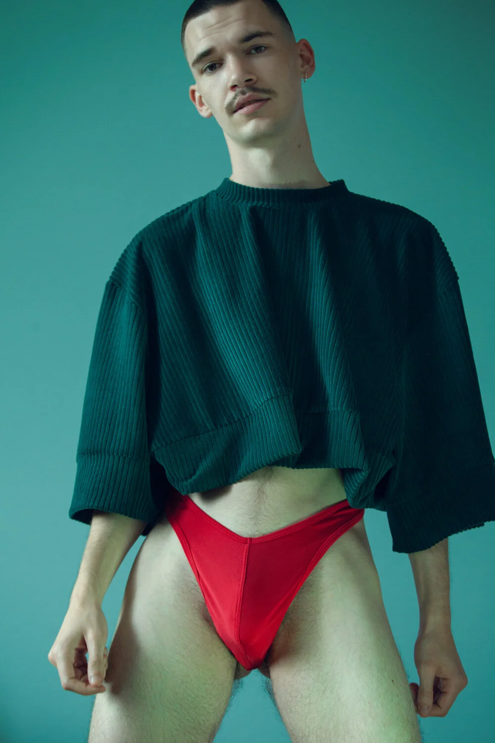 Emerald Ribbed Velvet Oversized Crop T-Shirt