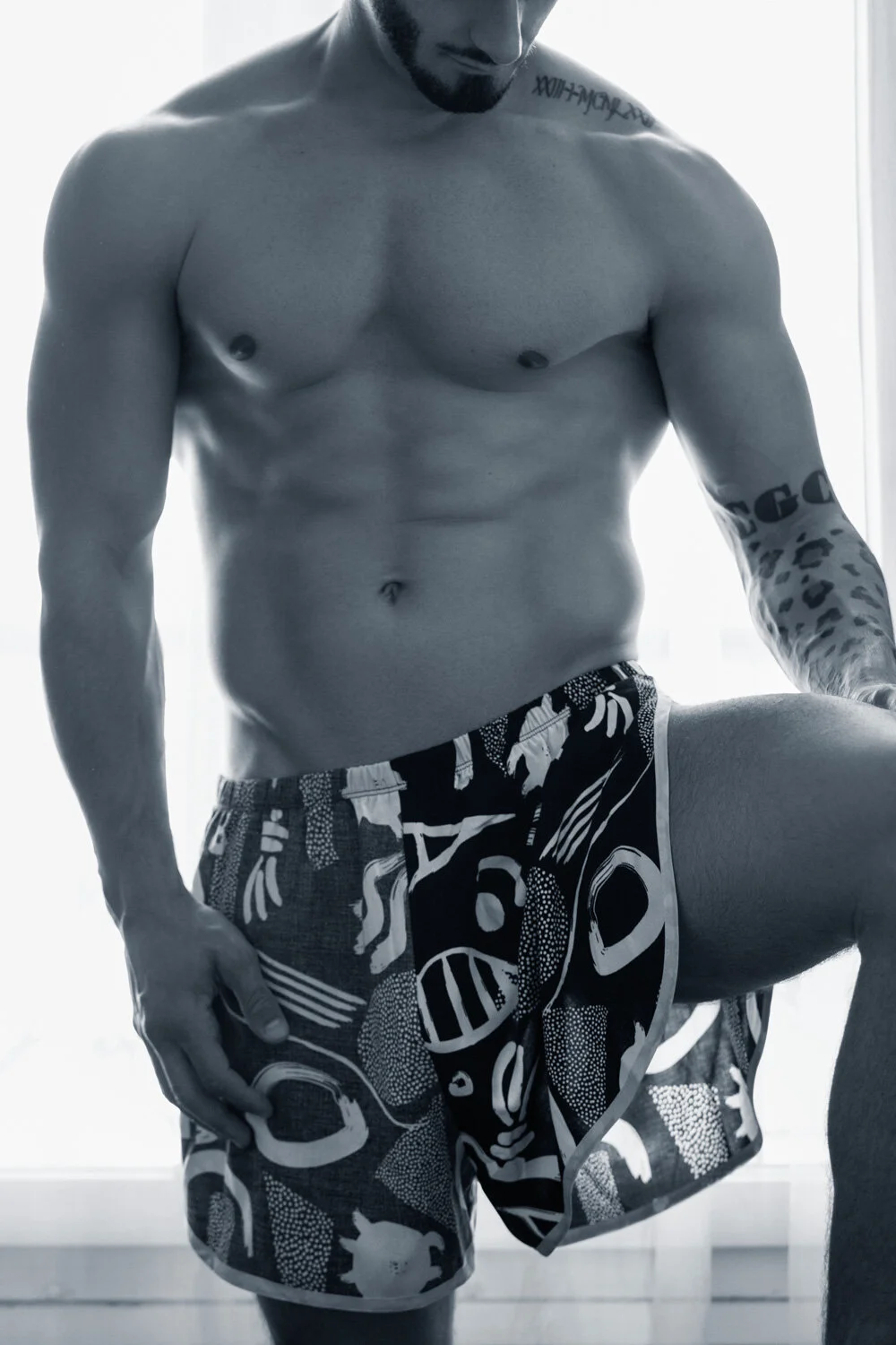 Black and White Abstract Geometric Jogger Shorts