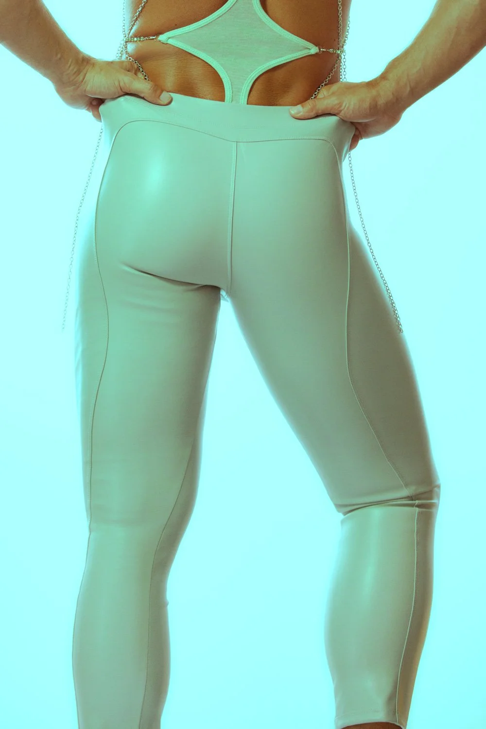 Pearl Grey Vegan Leather Lace-Up Football Pants