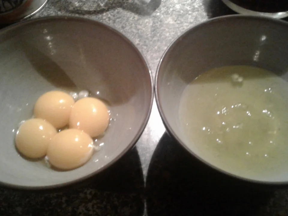 Separated egg yolks and whites.