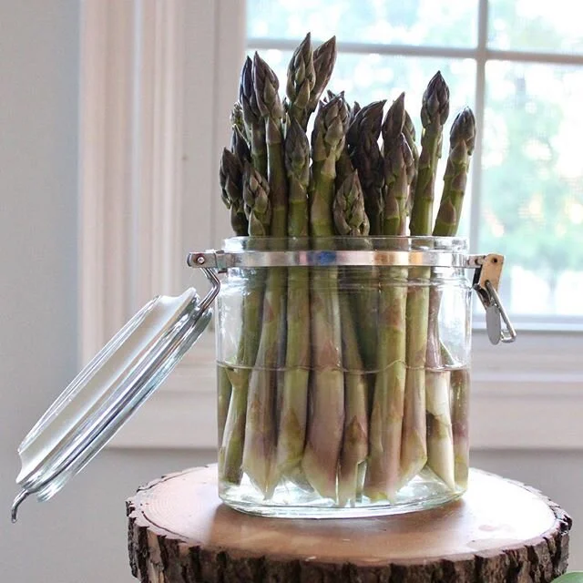 Did you know asparagus is best stored upright in water in the fridge? It will keep well over a week like this! Not that it ever lasts that long around our house, but just in case you ever find yourself with extra on your hands, this handy tip will sa