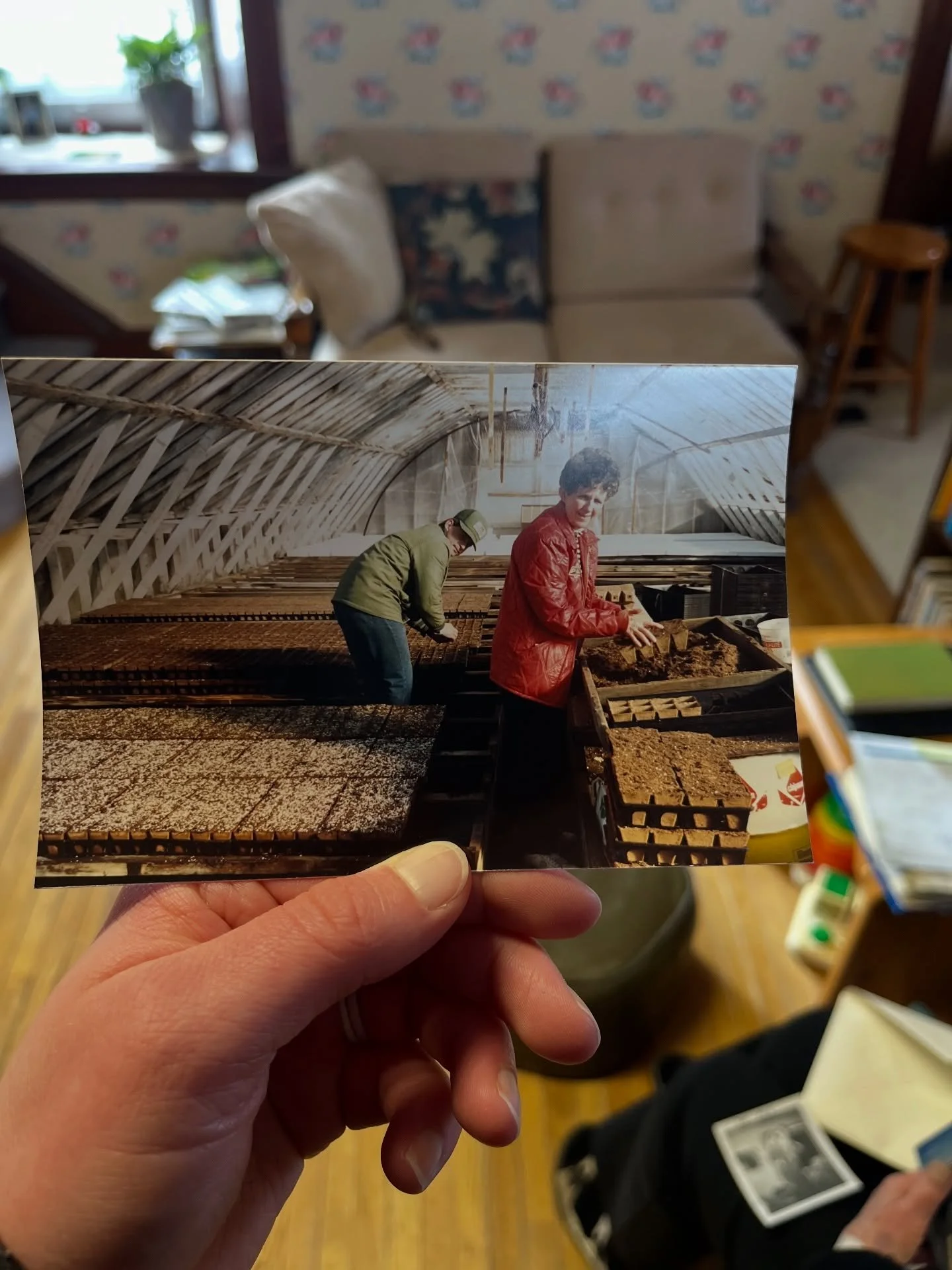 During a snowy afternoon visit with Grandma Chesney we found some precious old photos, including this one of her &amp; Rob, seeding in the greenhouse in preparation for a season of the past. 

Seeding season is just around the corner now, and althoug