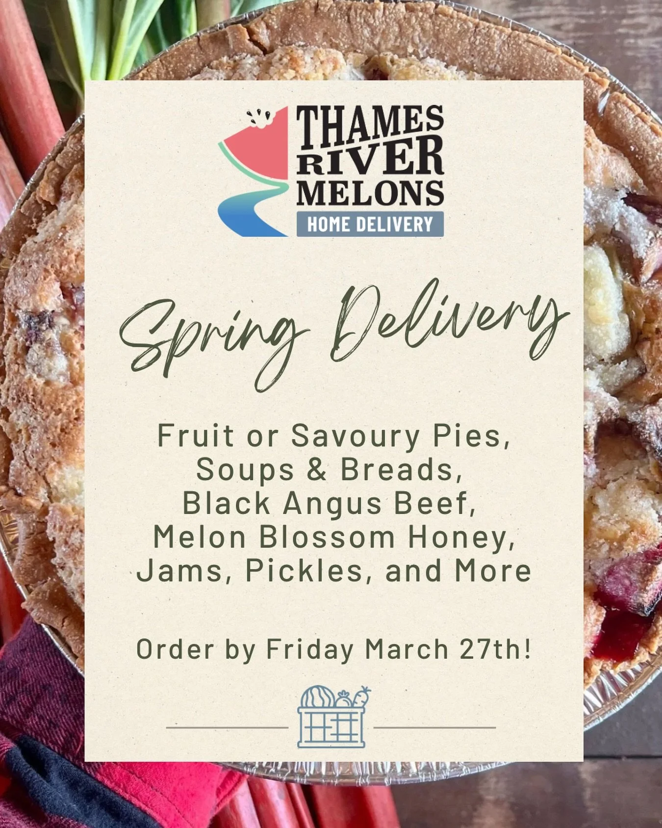 Order by Friday March 27th for delivery Thursday April 2nd &ndash; just in time for the long weekend!

We would love to have our farm goodies featured on your plate this spring season!

🚚From our farm to your front porch 🥧