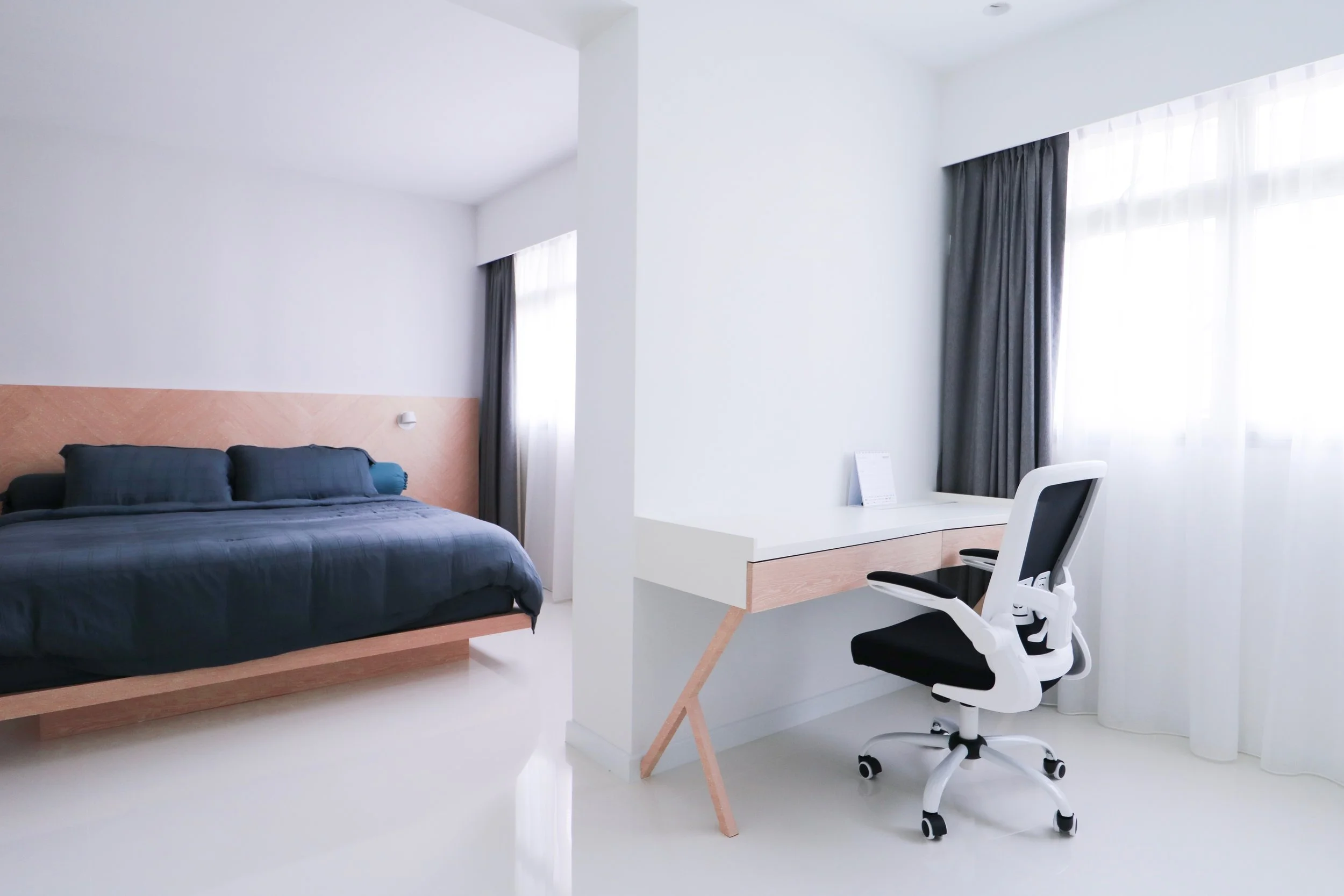View from our combined walk-in wardrobe + study area + bedroom