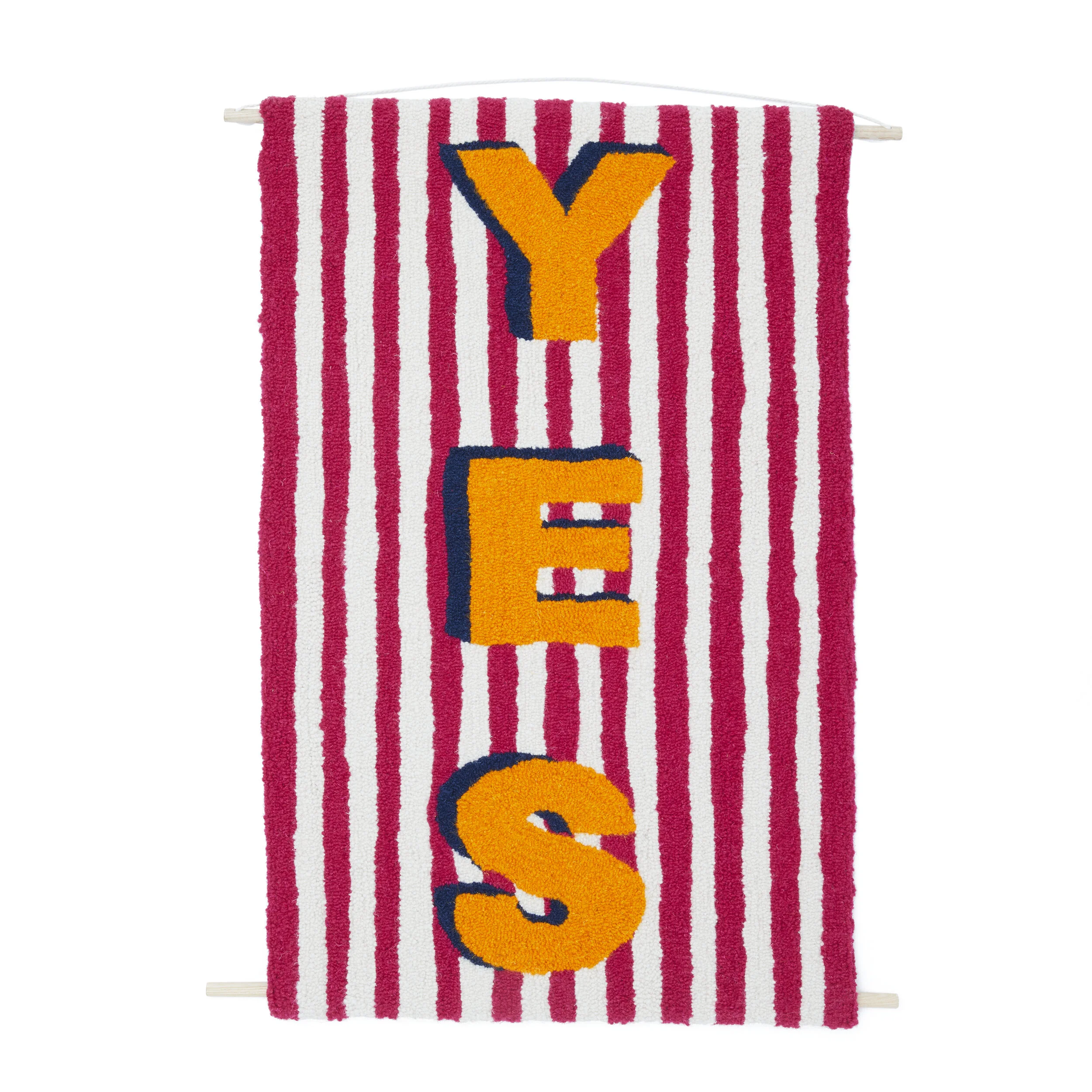 Hand Made, Hand Tufted Wall Hanging, Pink Yes Design, by Hannah Heys Textiles