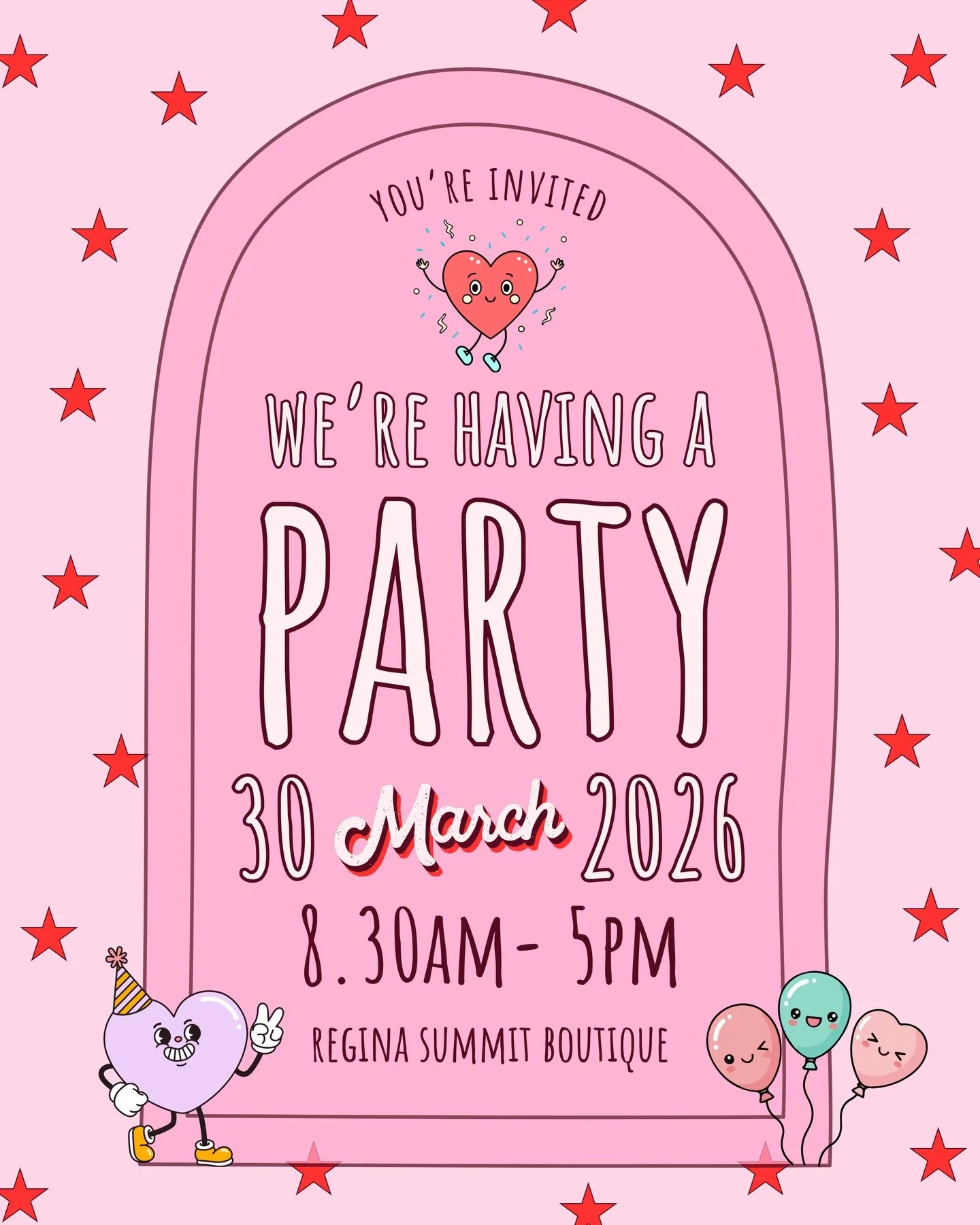🎉hey regina! mark your calendar🎉

we&rsquo;re having a party (for no reason at all🫶🏼). pop by our ✨regina✨ summit boutique!

🗓️ monday mar 30
🕗 8:30am &ndash; 5pm
📍1146 broad street, s4r1x8
p/s it&rsquo;s gunna be awesome 🥳

&hellip; all sale