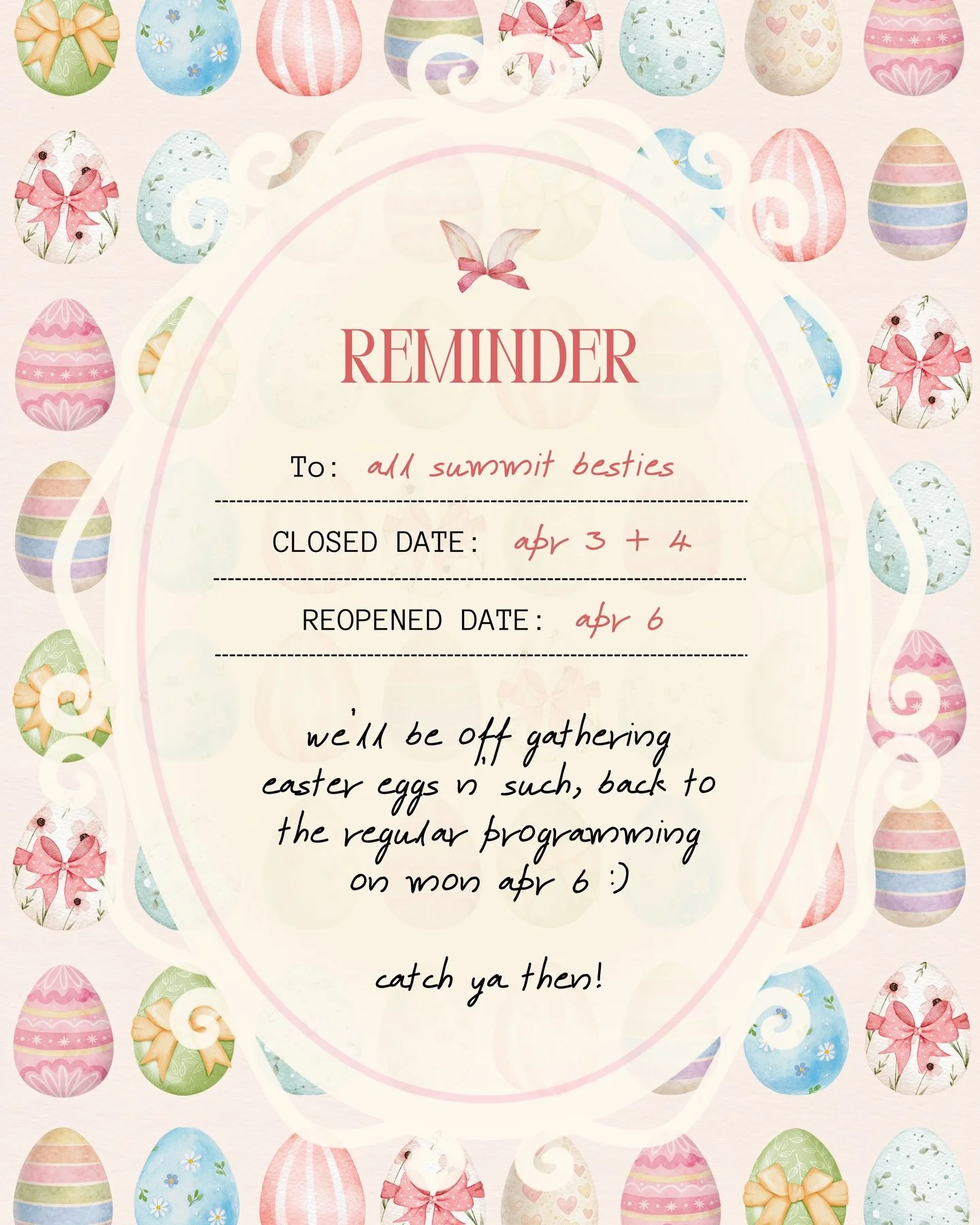 we&rsquo;ll be out of office hoppin&rsquo; ard &amp; hunting easter eggs from apr 3-4 🐣 back on mon apr 6 (with fewer choco bunnies &amp; more emails). may your weekend be egg-stra sweet &amp; full of marshmallowy joy! 🐰🧺✨

#easter