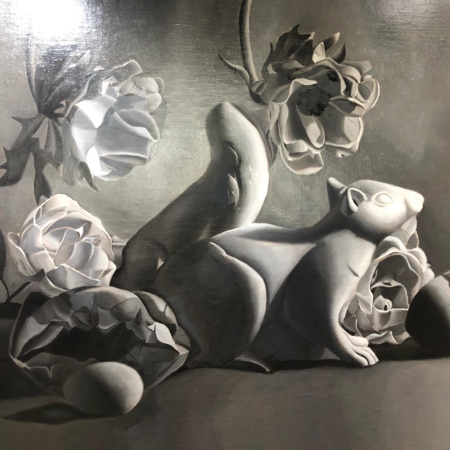 Closed grisaille, (black and white), layers done. Ready for the chroma layers. 

#stilllife #classicalrealism #oilpainting #oilpaintings #sanfranciscoartists #artexplosionstudios