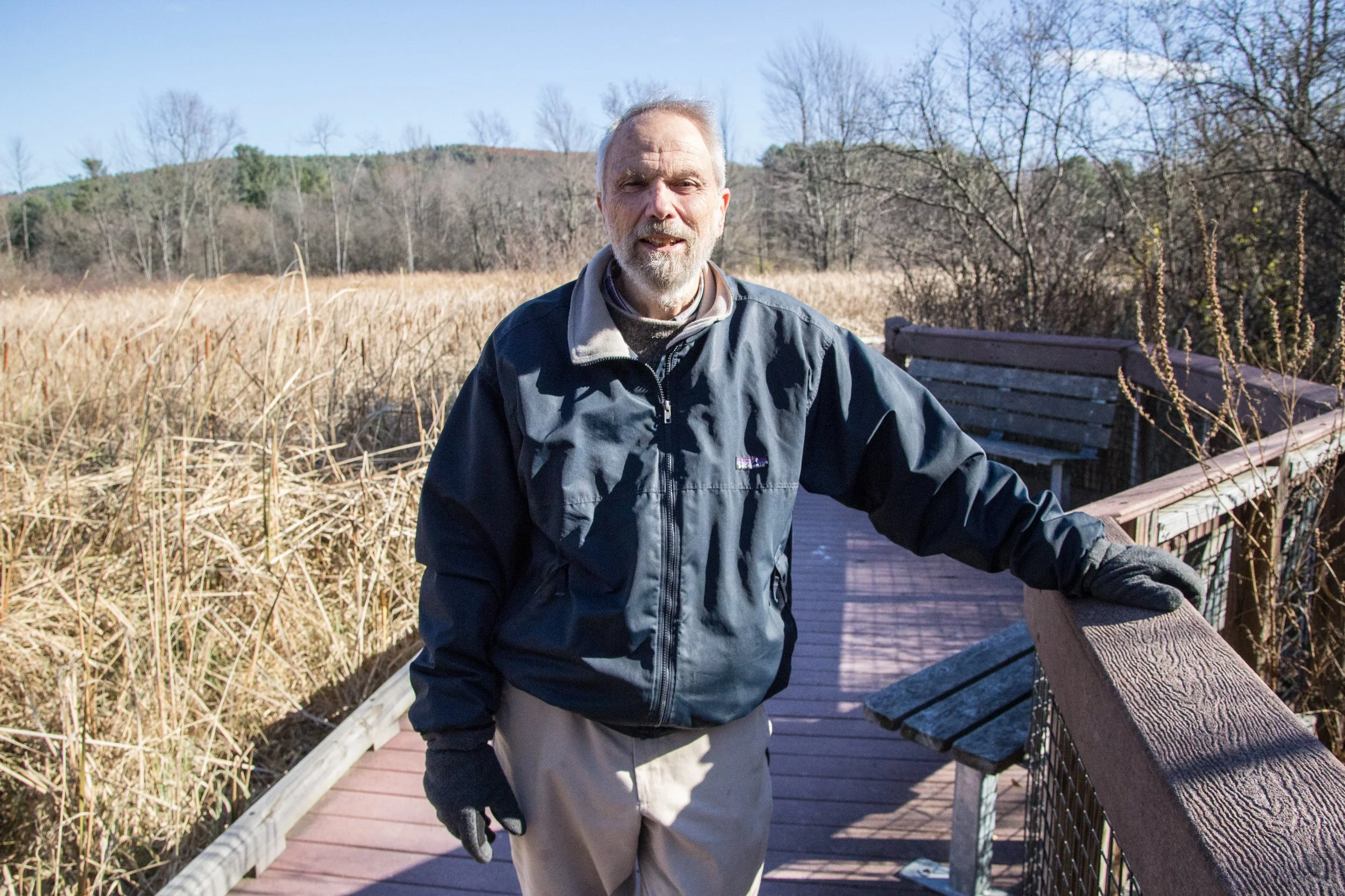Warren King on the boardwalk at Otter View Park in Middlebury, VT. Photo by Dorothy Weicker.