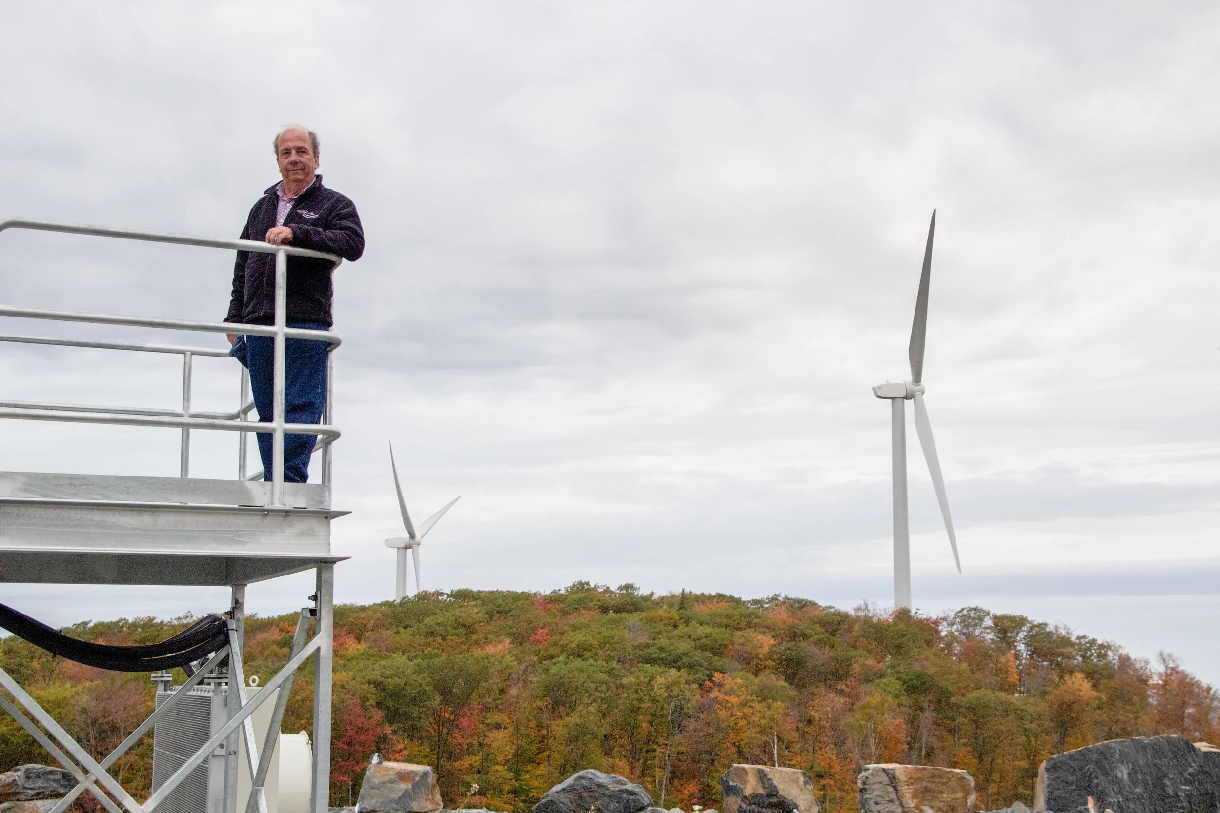 John Zimmerman at the Milton and Georgia Vermont wind farm—a 10 megawatt, four turbine, generation project that was placed in service in December of 2012 and has since become the highest performing wind farm in Vermont. Photo by Dorothy Weicker.