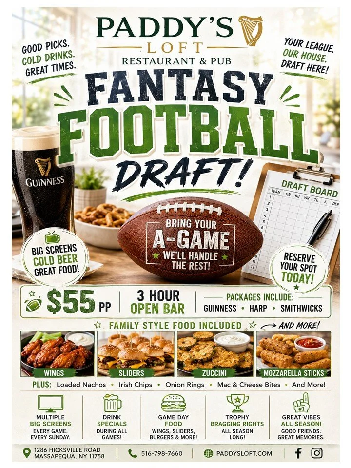 HOST YOUR FANTASY FOOTBALL DRAFT AT PADDY'S LOFT