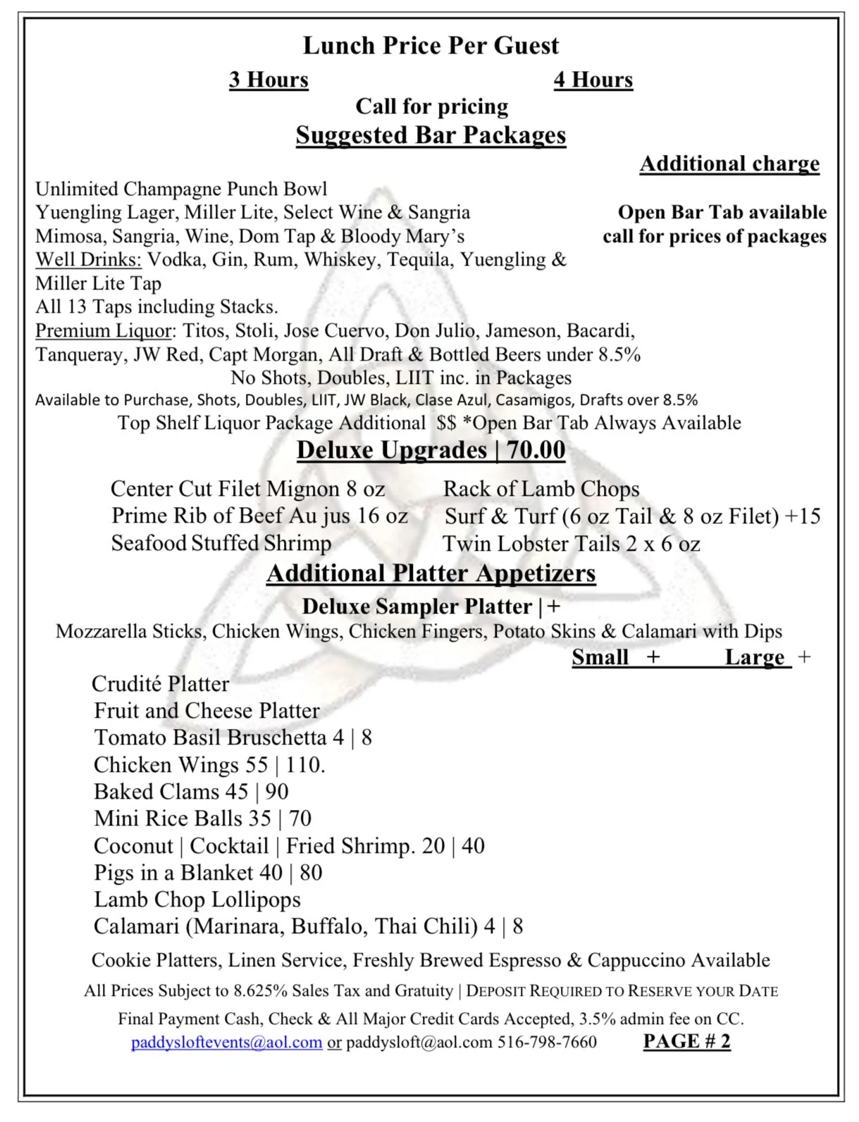 LUNCH CATERING MENU - PADDY'S LOFT