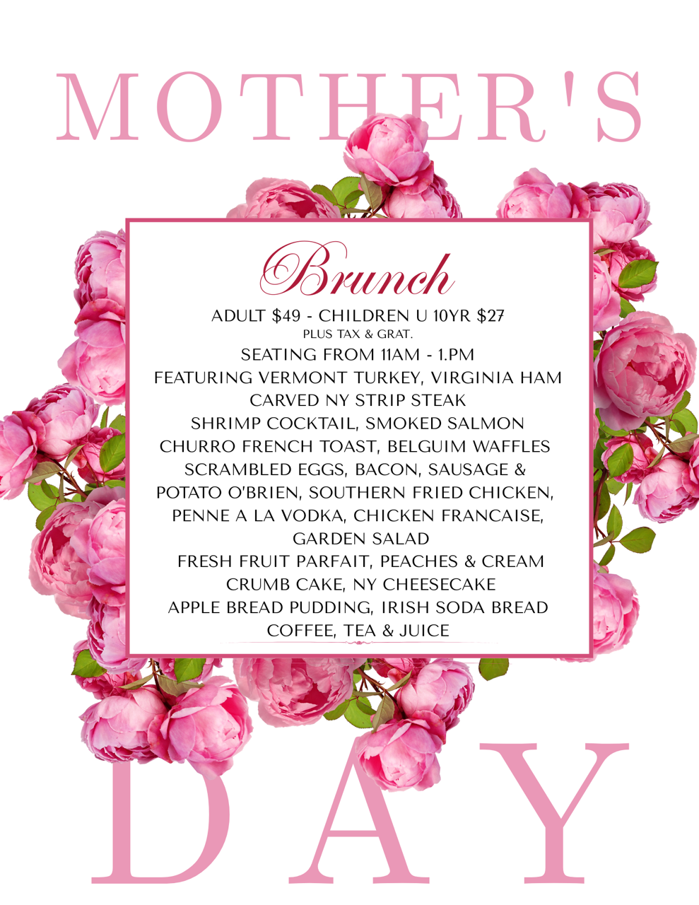 MOTHER'S DAY BRUNCH MENU - PADDY'S LOFT