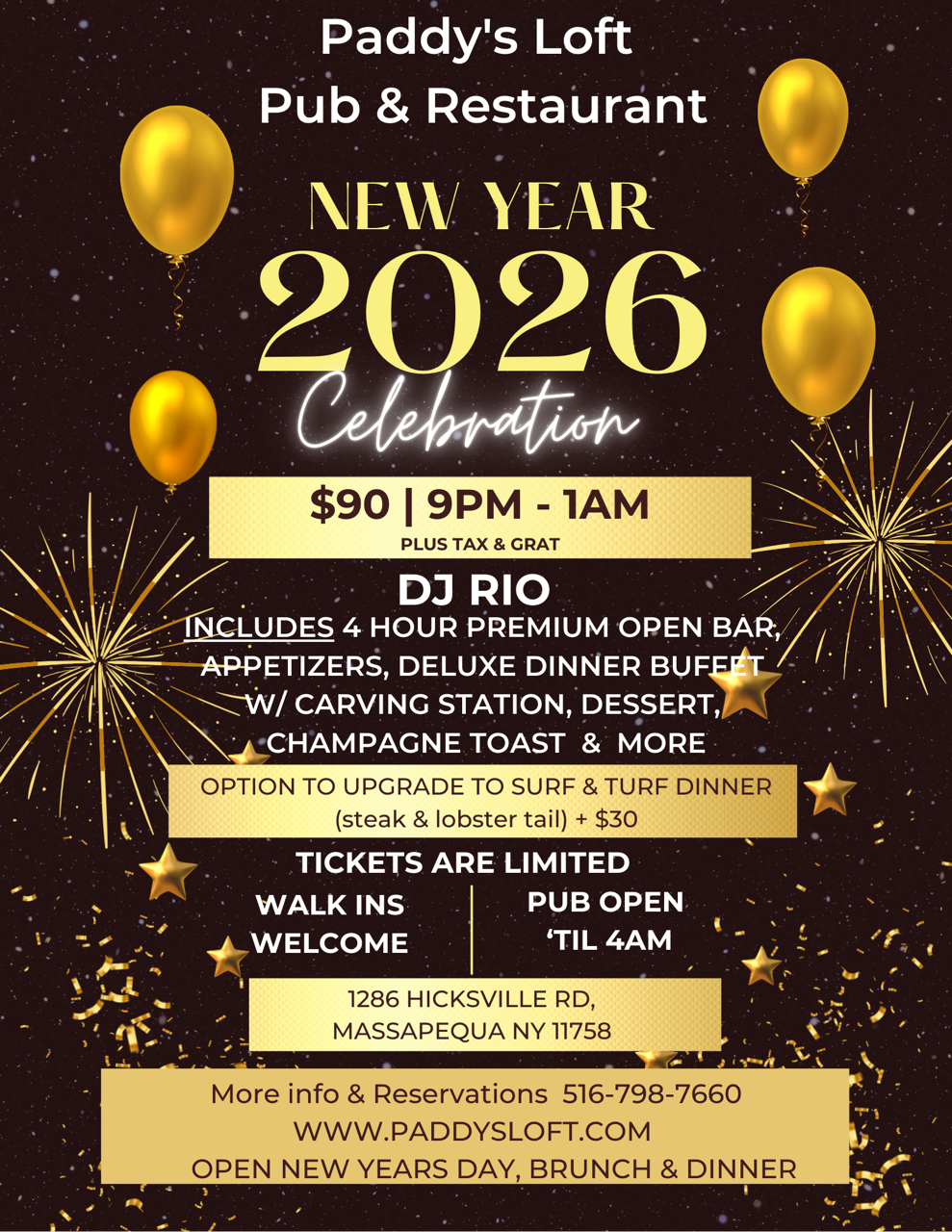CELEBRATE NEW YEAR'S EVE AT PADDY'S LOFT!