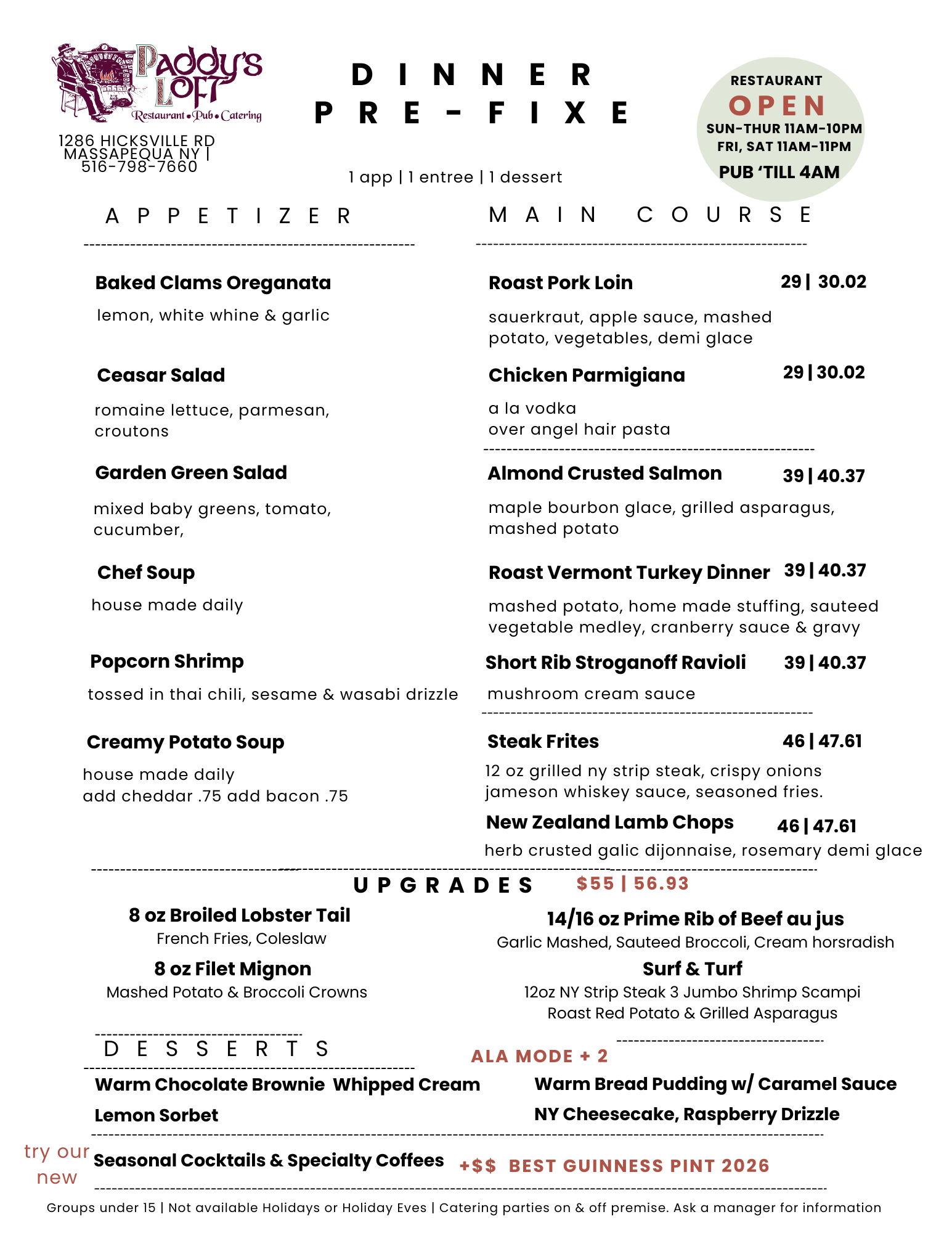 RESTAURANT WEEK PRE-FIXE DINNER MENU