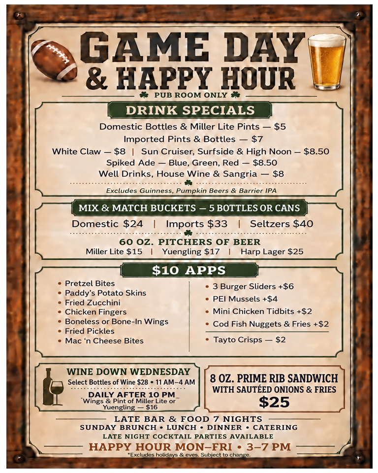 FOOTBALL SPECIALS AT PADDY'S LOFT