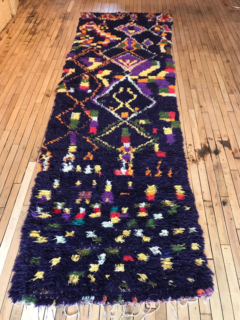 Moroccan Boucherouite runner on hardwood floor in toronto