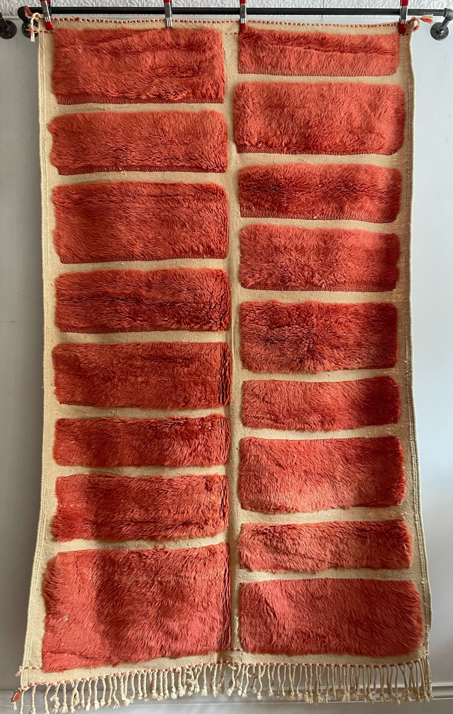 Morodern Moroccan Wool rug, cream and teracotta brick design