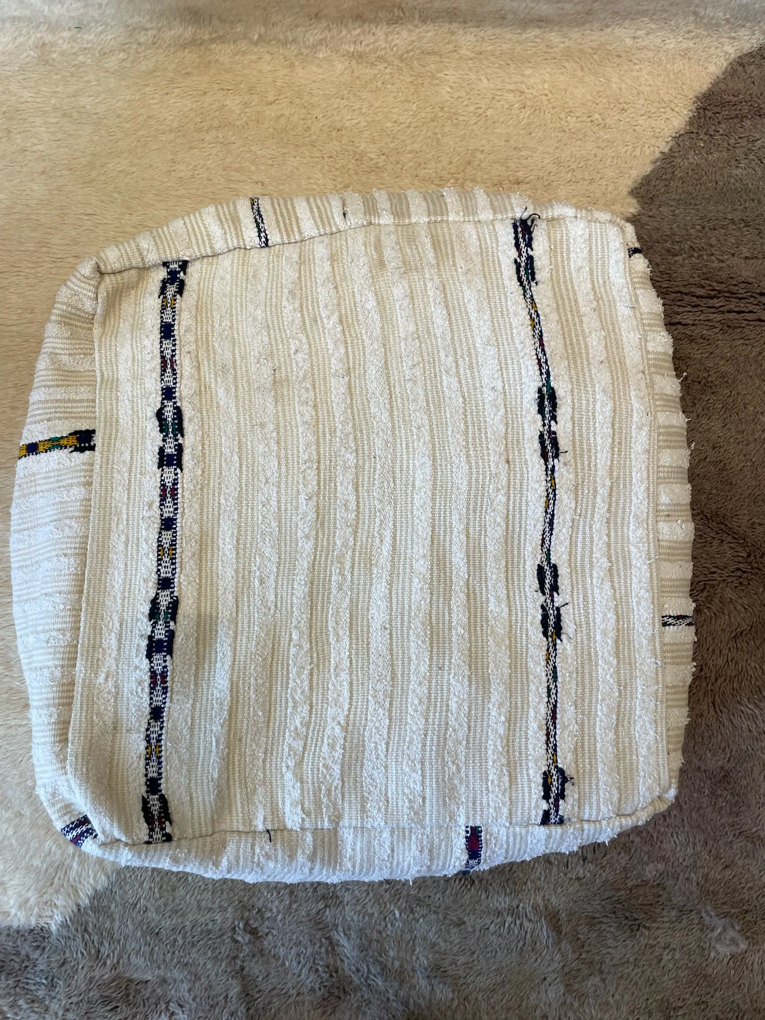 Cream Moroccan floor pillow with black stripes