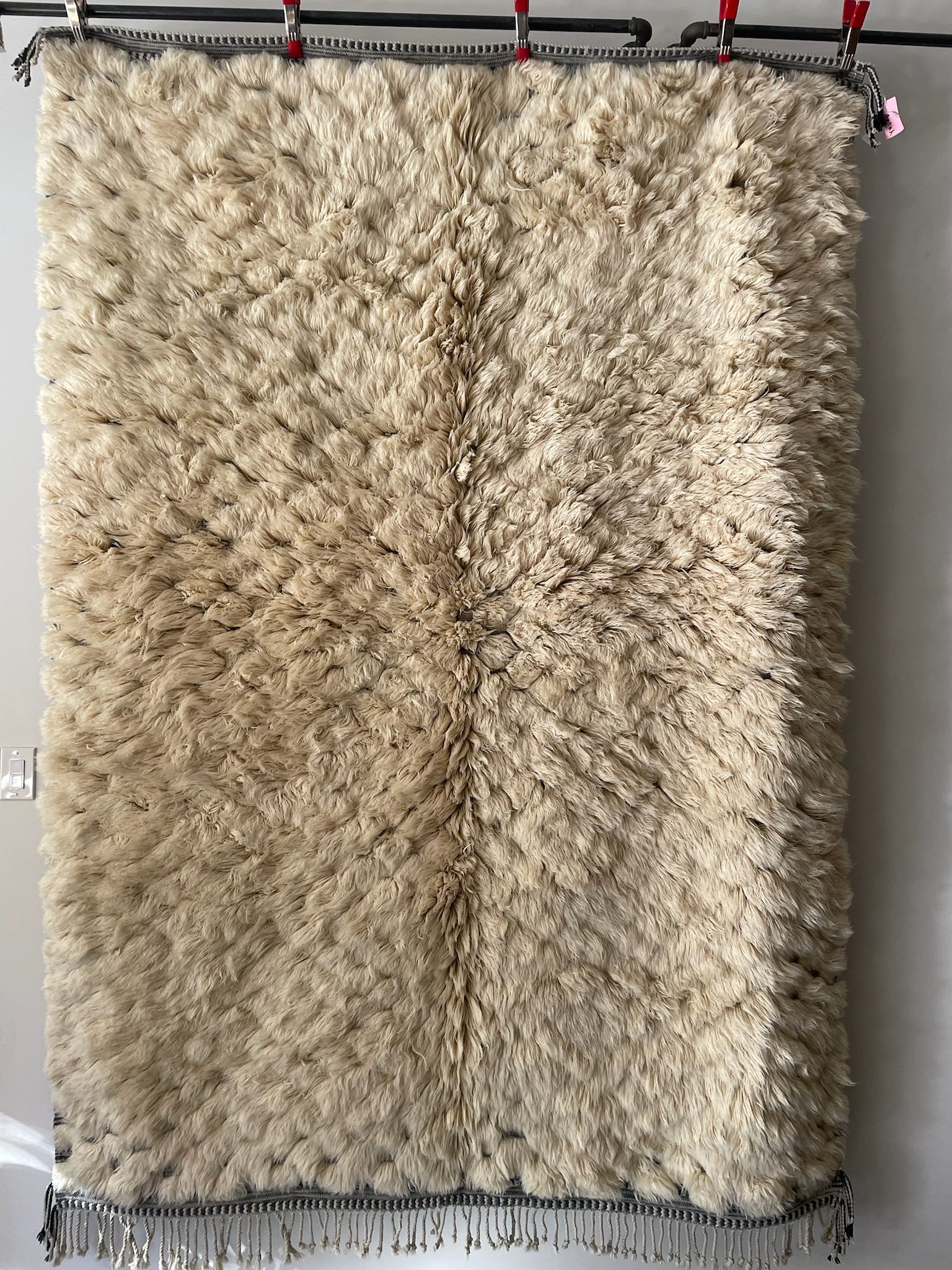 minimal cream super-shag hand-knotted Moroccan rug
