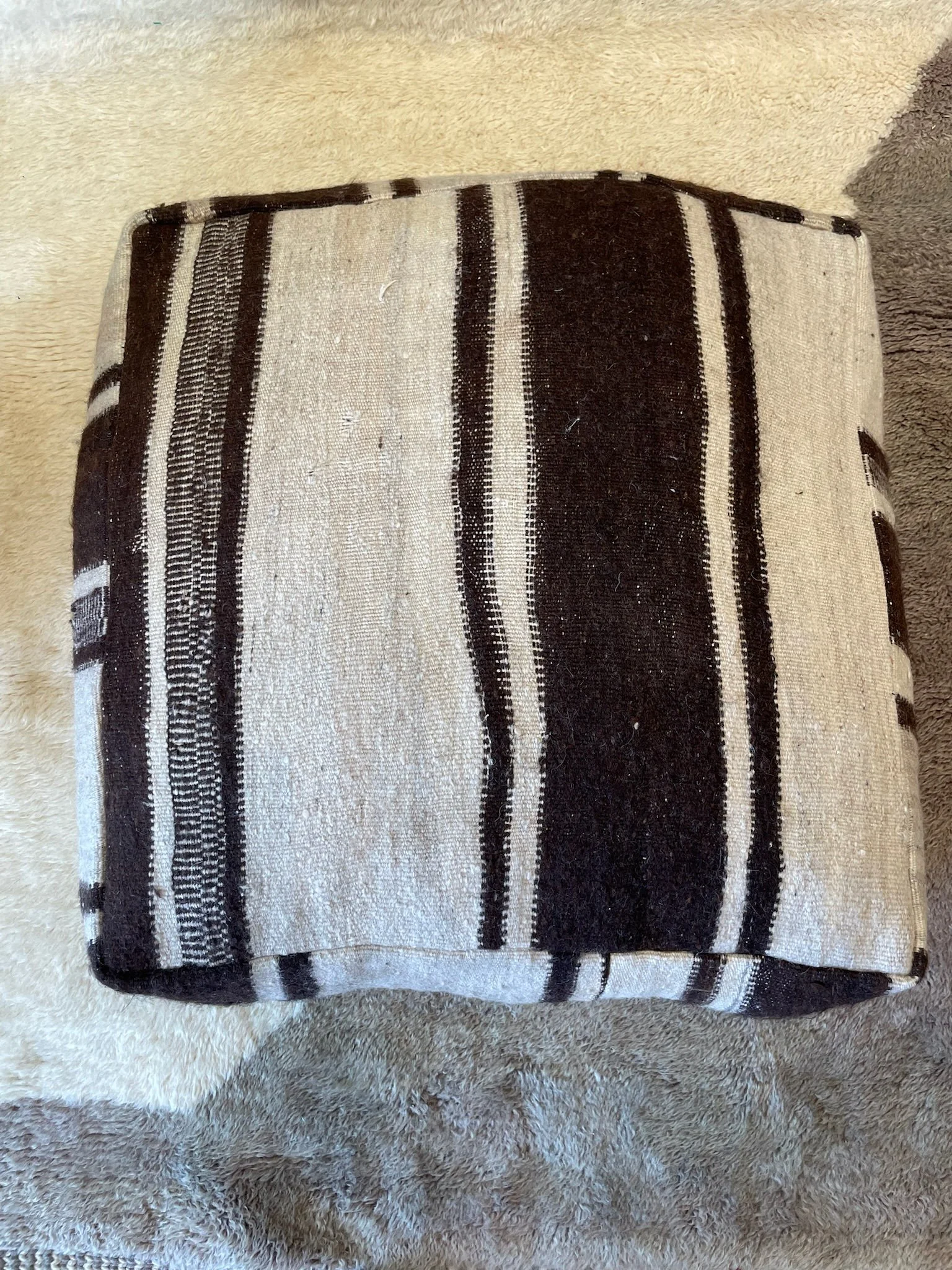 Cream and brown striped Moroccan floor cushion