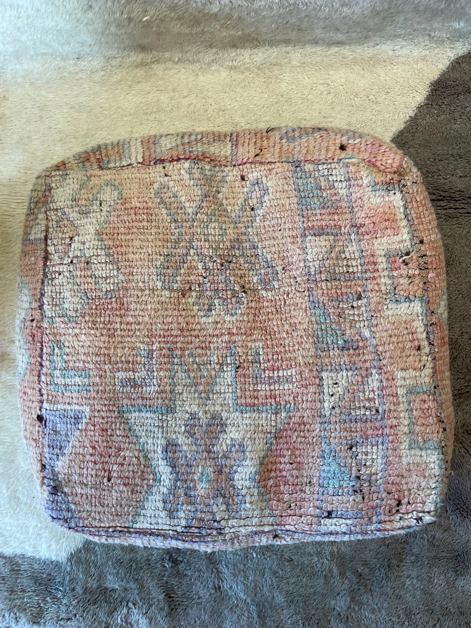 Pale pink, purple, cream and turquoise Moroccan floor pillow